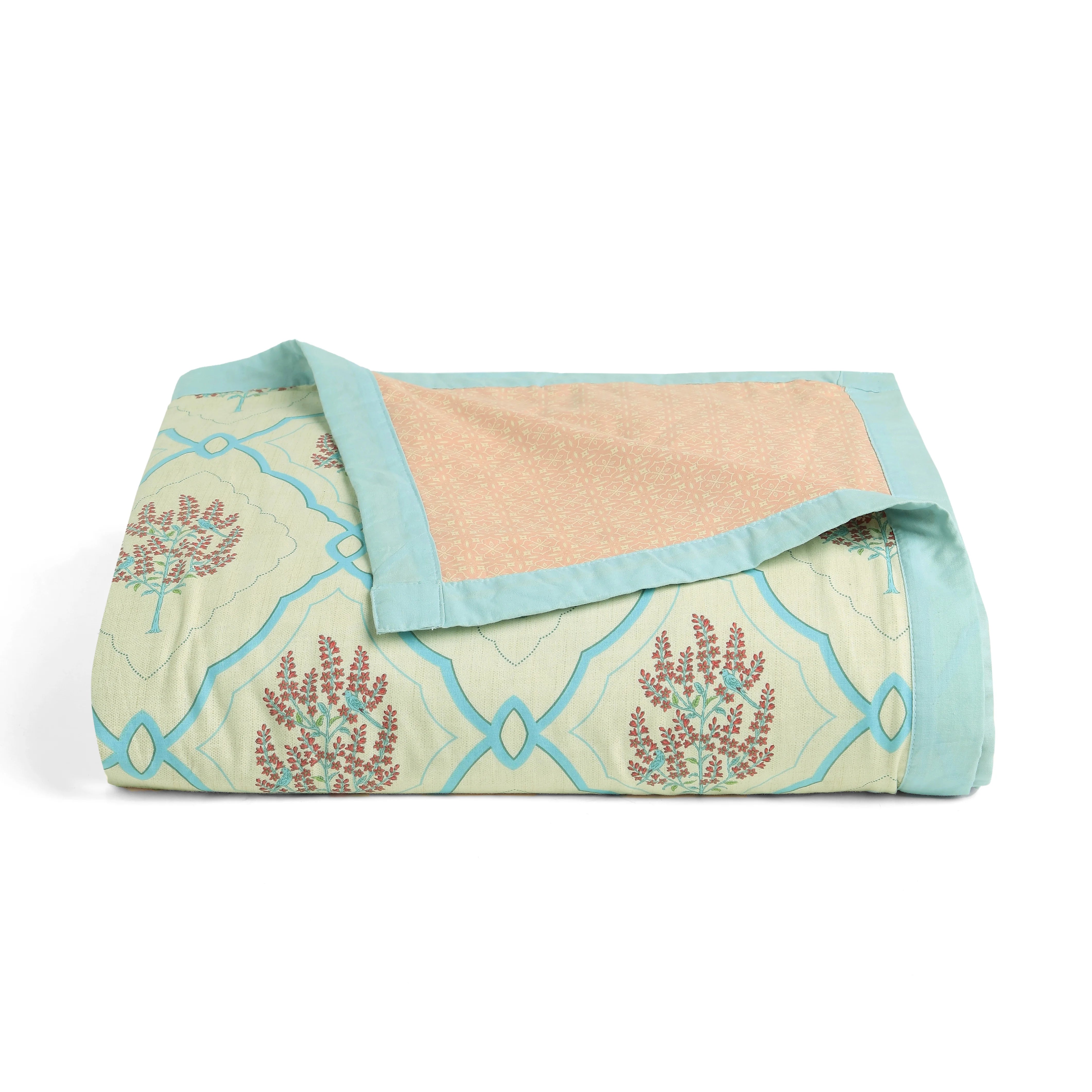 Chippa Lane | Contemporary Indian Print Design Coordinated Bedding Set | Set of Bedsheet & Dohar Sage Bloom / Double