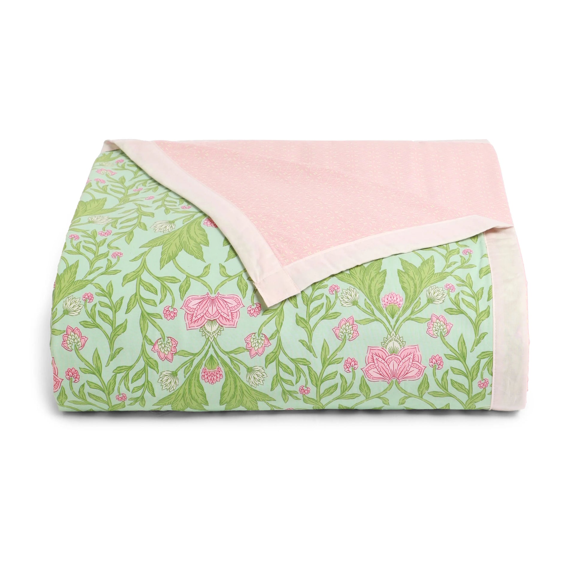 Chippa Lane | Contemporary Indian Print Design Coordinated Bedding Set | Set of Bedsheet & Dohar Sage Mint / Double