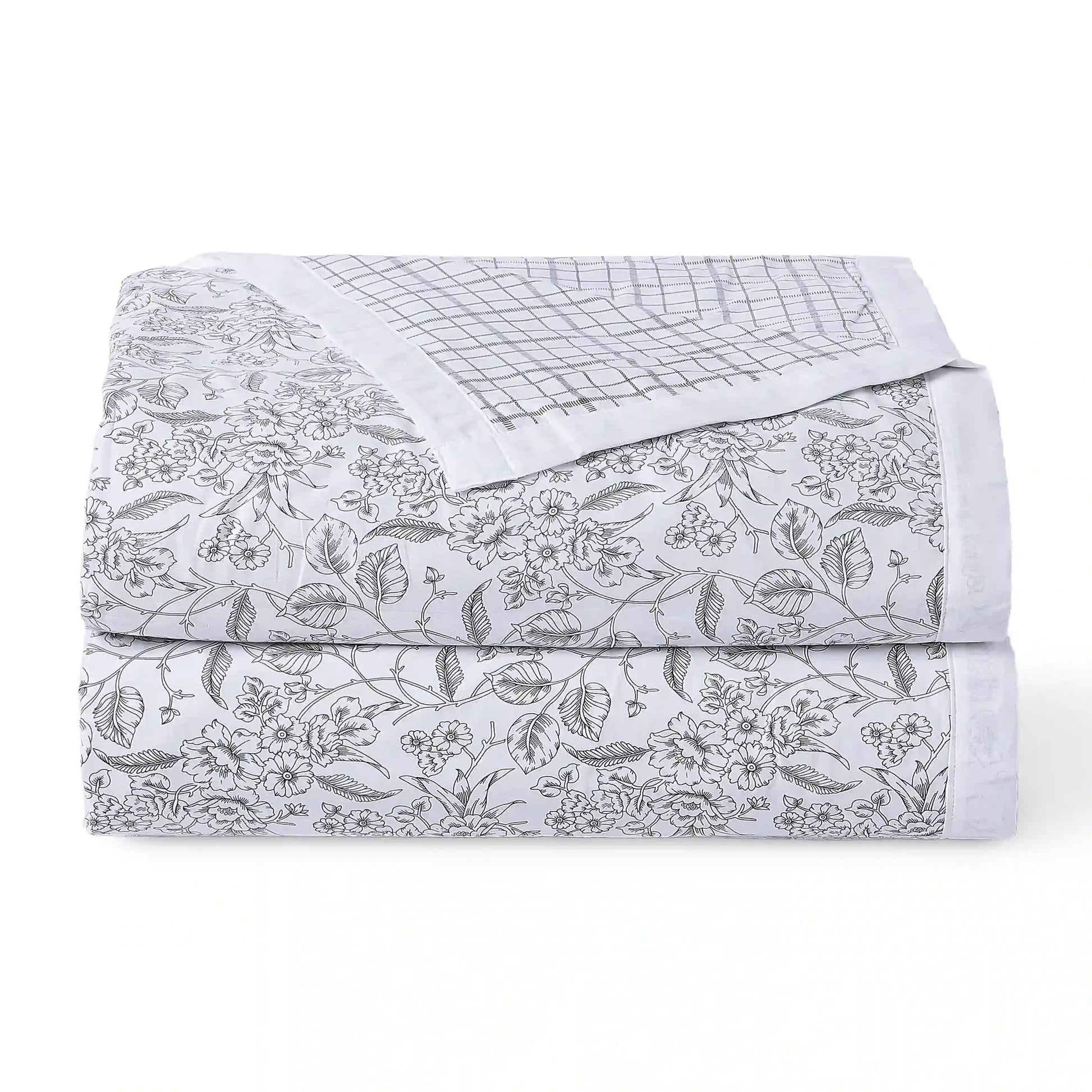 Mishella Printed Charcoal Bloom Bedding Set-2 (Dbl Bedsheet + 2 Sgl Dohar) Charcoal Bloom / Double