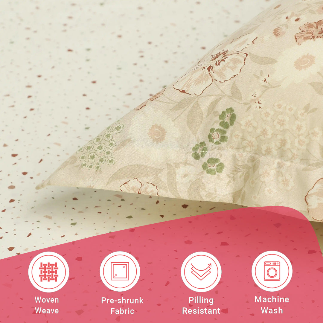 Mishella | Mix & Match Printed Cotton Bedsheet Set - Cream