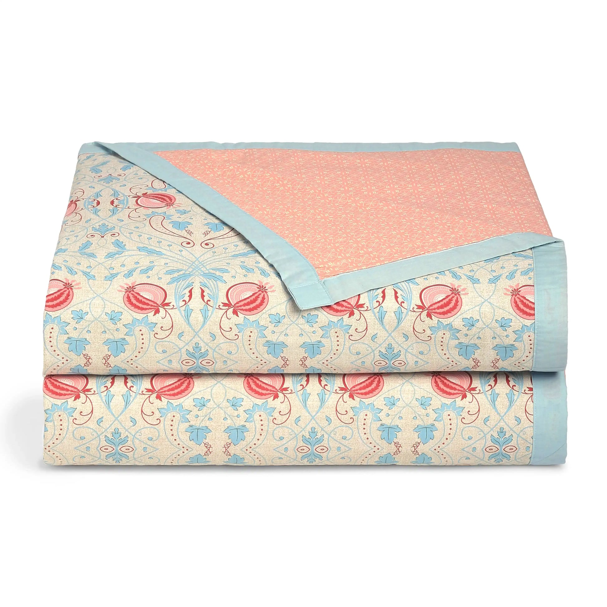 Chippa Lane | Contemporary Indian Print Design Coordinated Bedding Set | Set of Bedsheet & Dohars-Light Blue Light Blue / Double