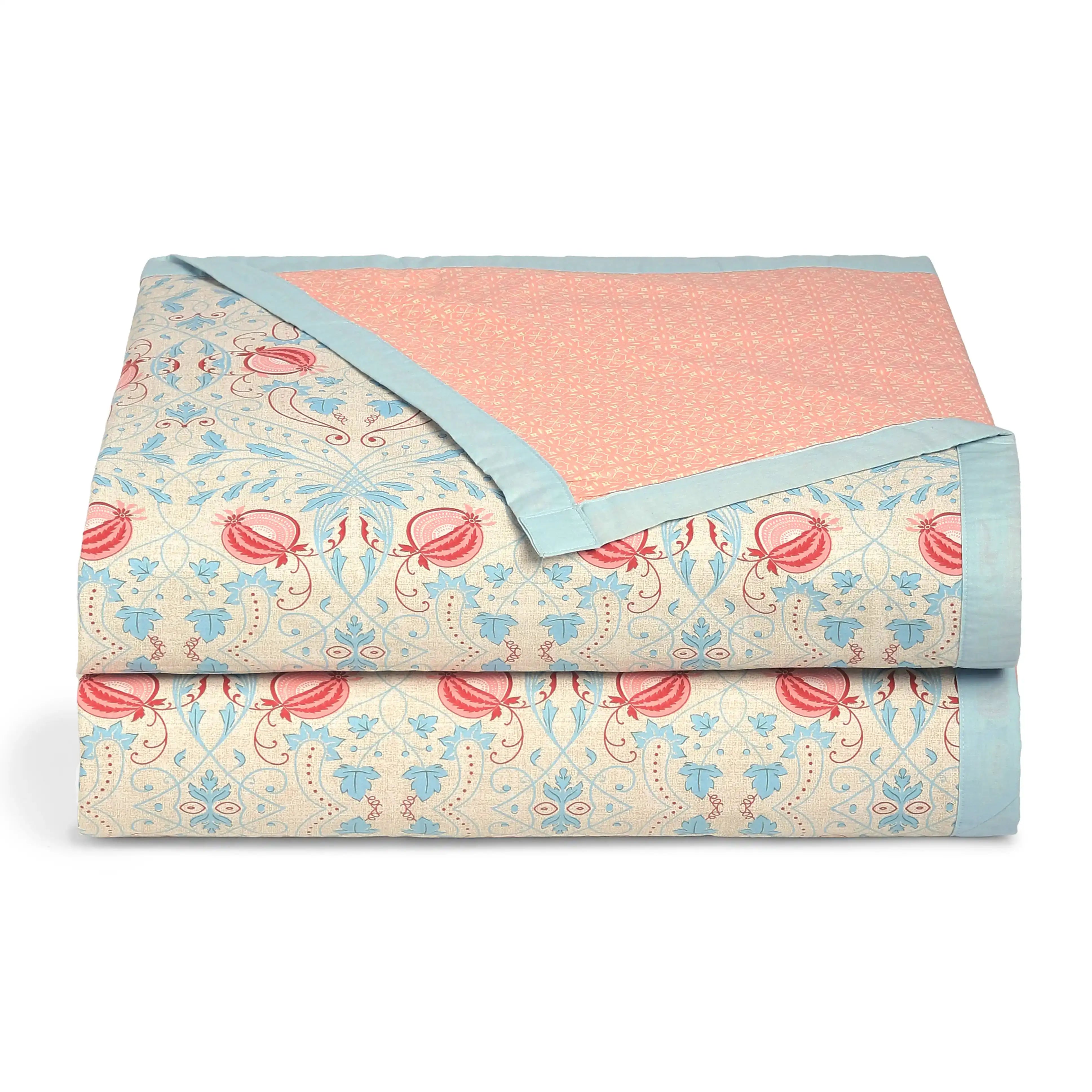 Chippa Lane | Contemporary Indian Print Design Coordinated Bedding Set | Set of Bedsheet & Dohars-Light Blue Light Blue / Double