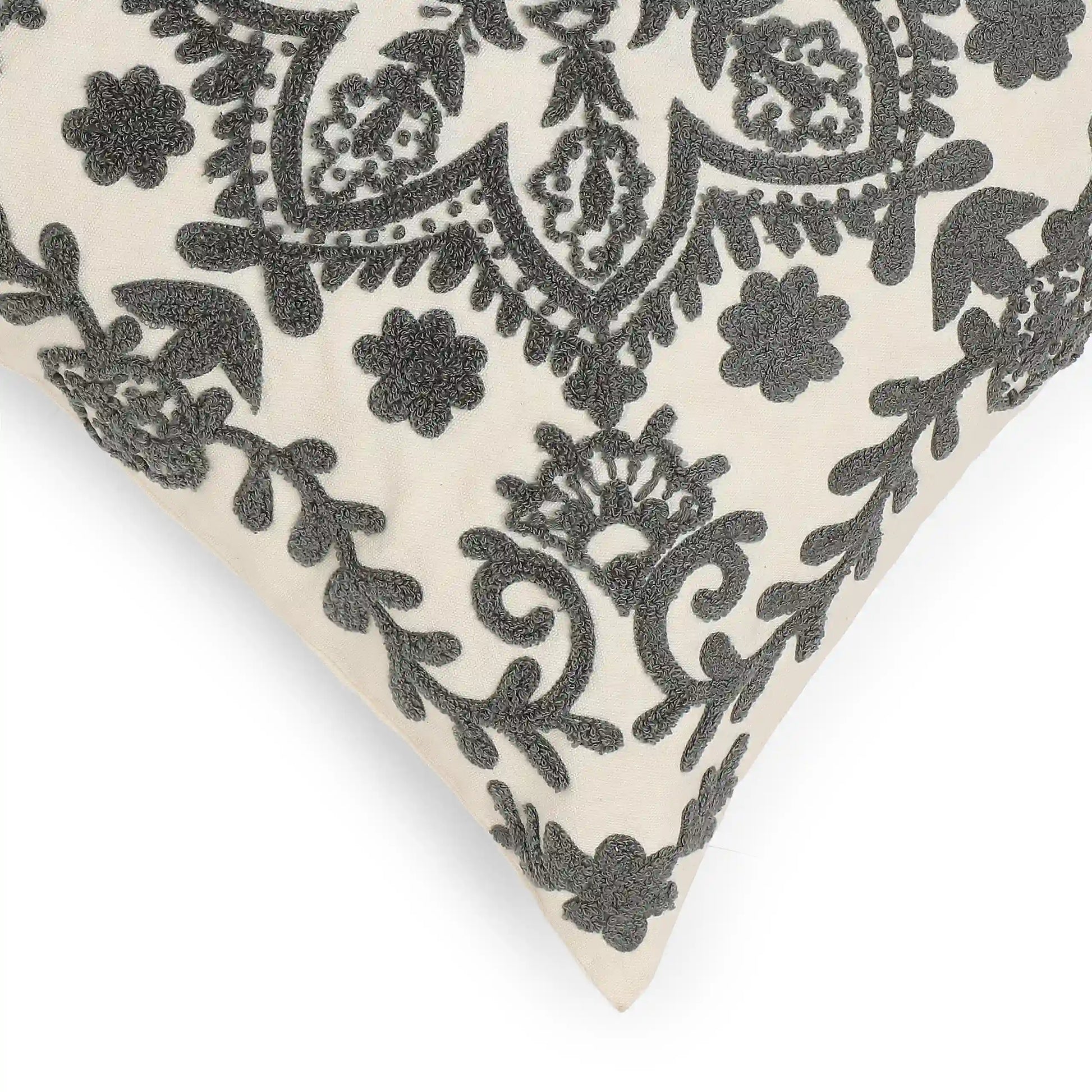 Espricia Embroidered Cushion Cover | Banjara Bloom Ash / Cushion Cover (51cm x 51cm)