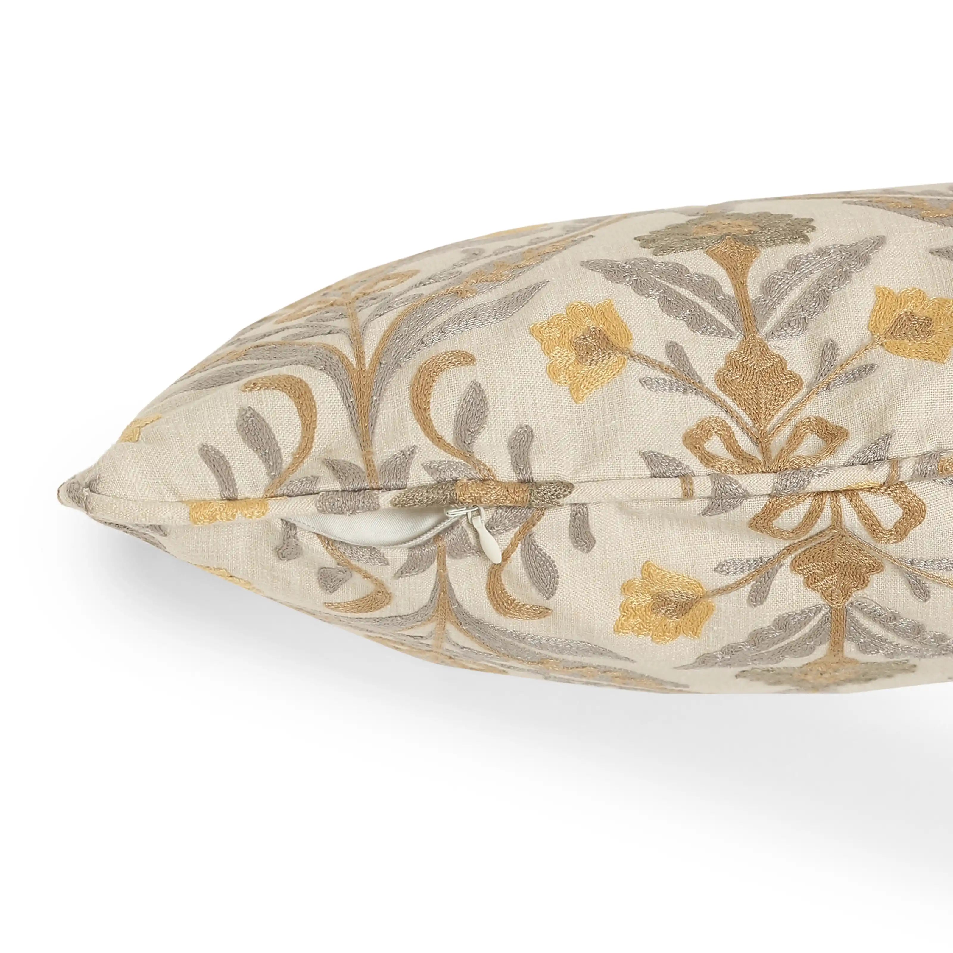 Espricia Embroidered Cushion Cover | Saanjh Baked Sand / Cushion Cover (41cm x 41cm)