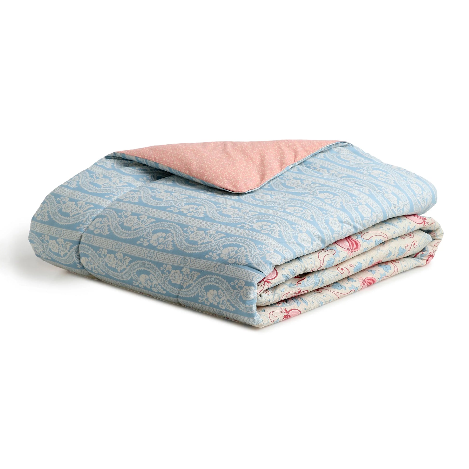 Chippa Lane | Contemporary Indian Print Design Coordinated Bedding Set | Set of Bedsheet & Comforter-Light Blue Light Blue / Double