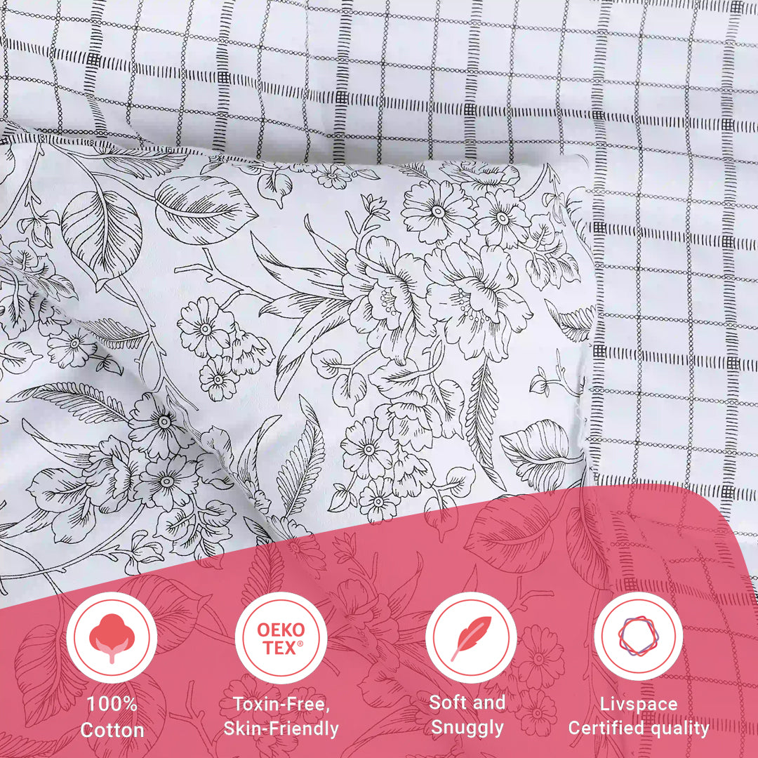 Mishella | Mix & Match Printed 240GSM Reversible Comforter for Extra Warmth - Charcoal Checks