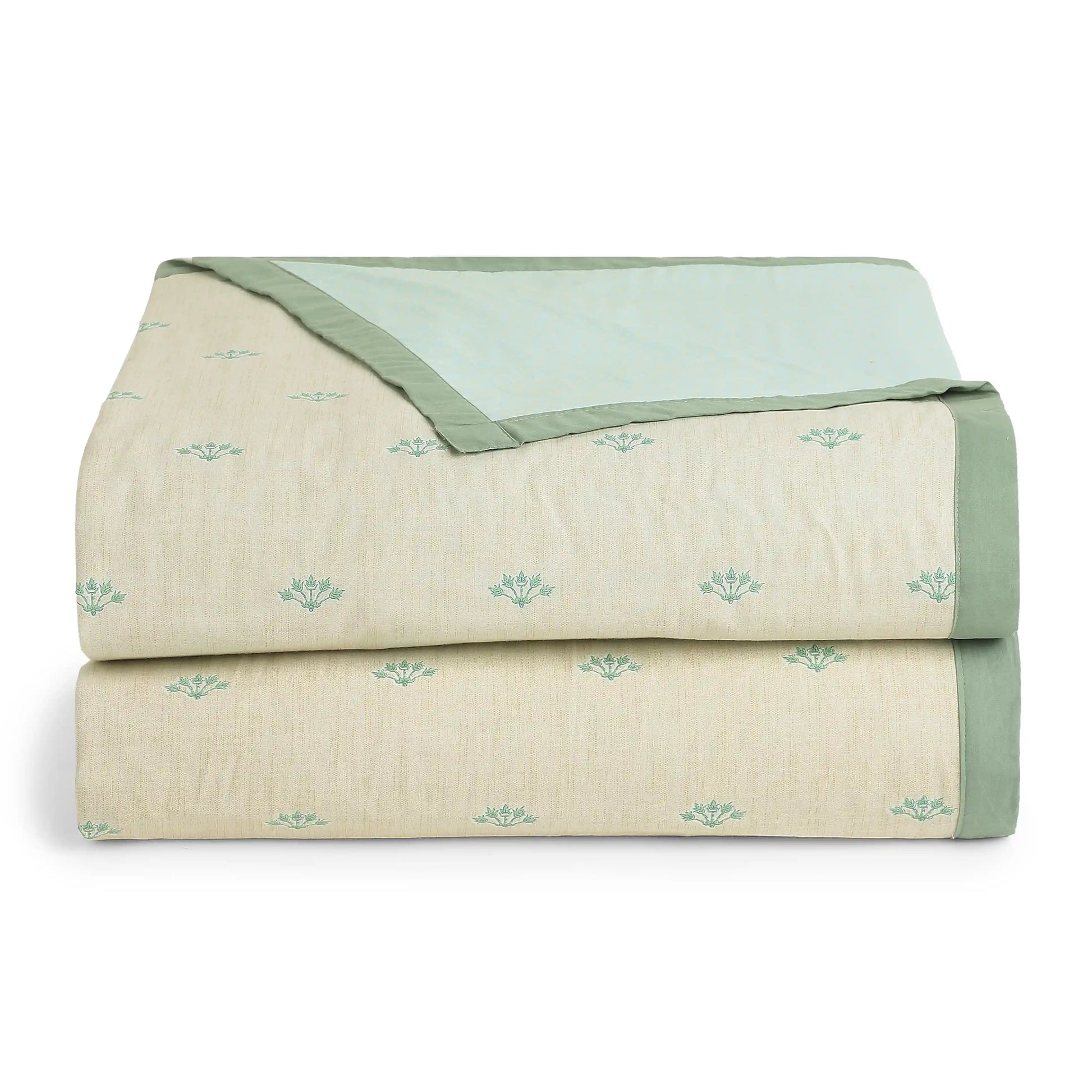 Chippa Lane | Contemporary Indian Print Design Coordinated Bedding Set | Set of Bedsheet & Dohars-Sage Sage / Double