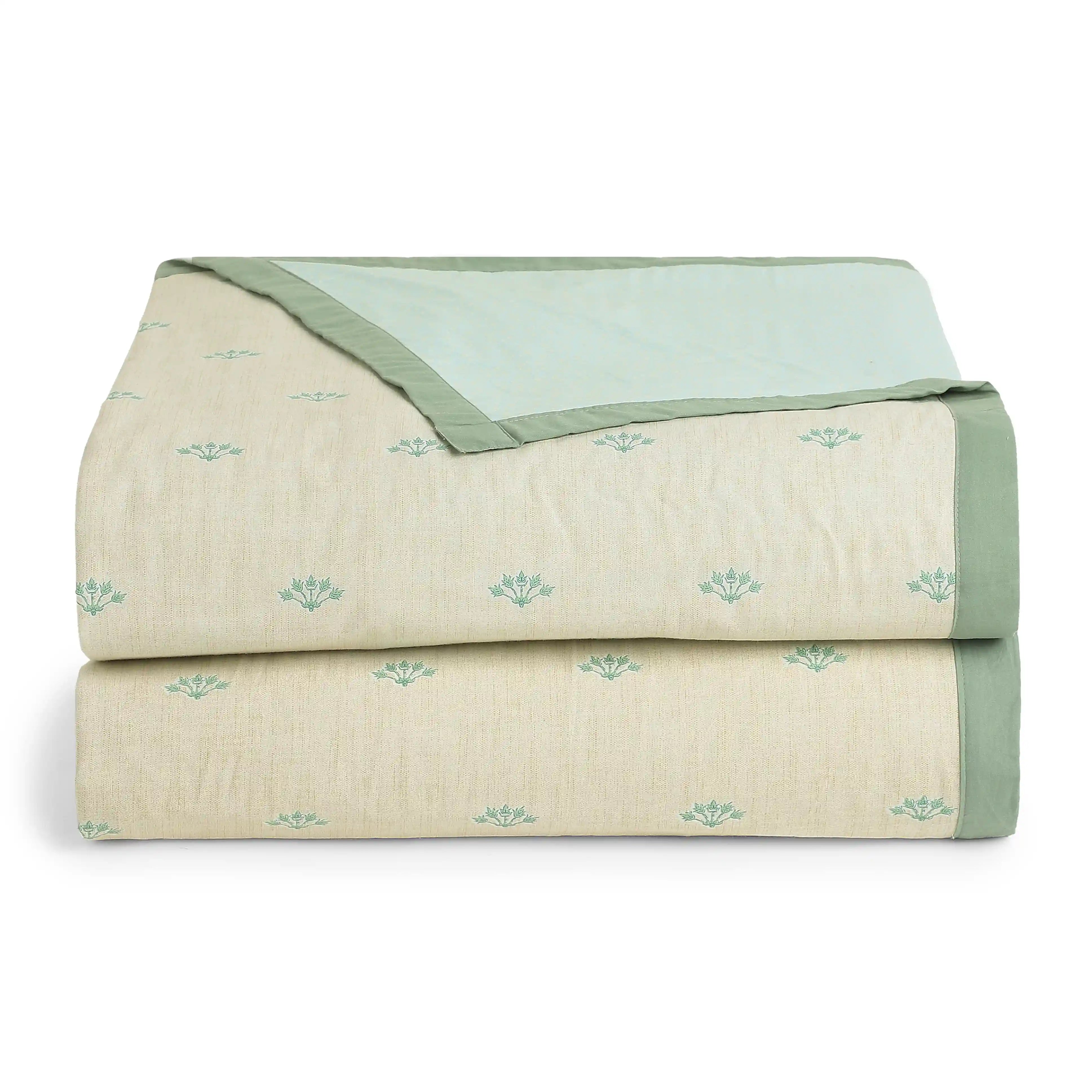 Chippa Lane | Contemporary Indian Print Design Coordinated Bedding Set | Set of Bedsheet & Dohars-Sage Sage / Double