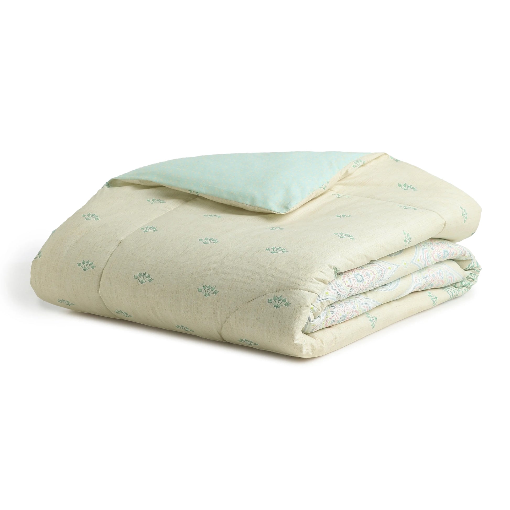 Chippa Lane | Contemporary Indian Print Design Coordinated Bedding Set | Set of Bedsheet & Comforter-Sage Sage / Double