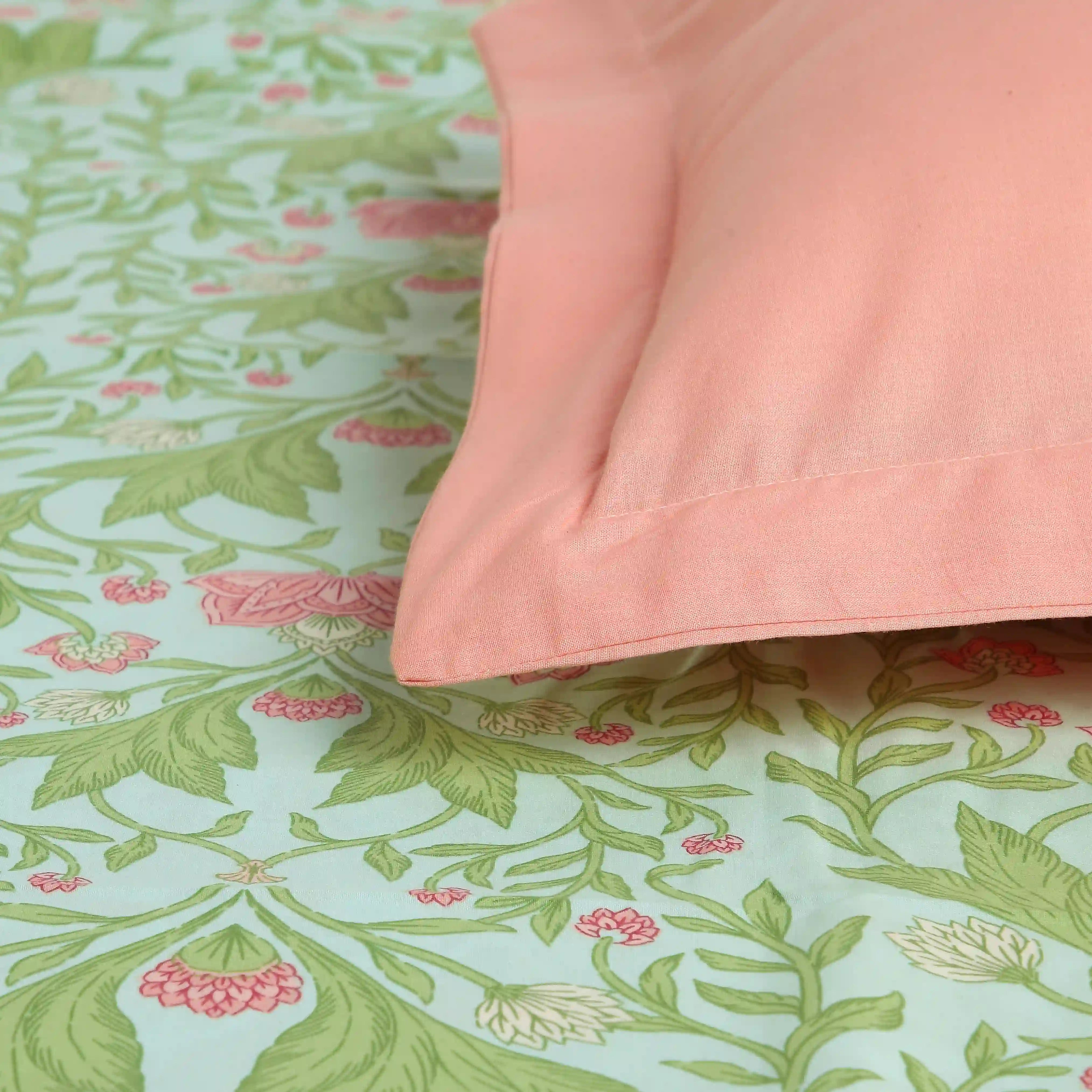 Chippa Lane | Contemporary Indian Print Design Cotton Bedsheet Set-Sage Mint Sage Mint / Single