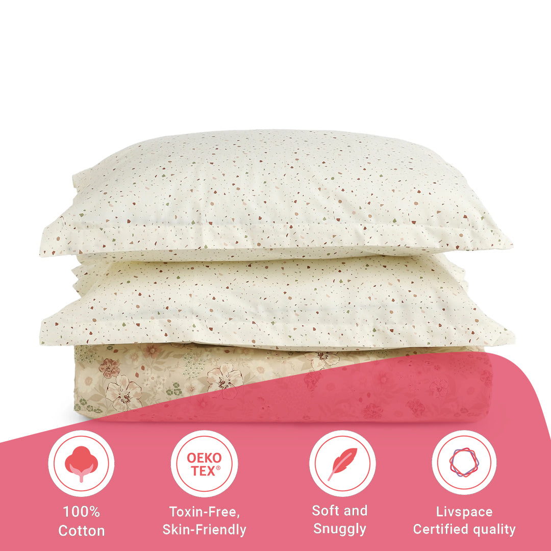 Mishella | Mix & Match Printed Cotton Fitted Sheet Set - Beige