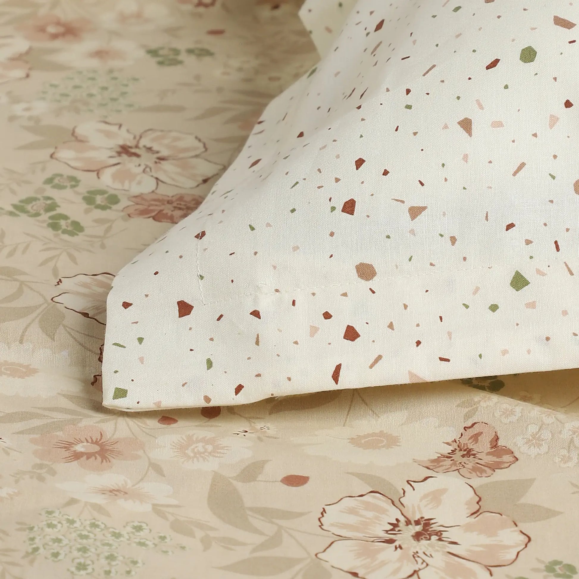 Mishella | Mix & Match Printed Cotton Bedsheet Set - Beige Beige / King