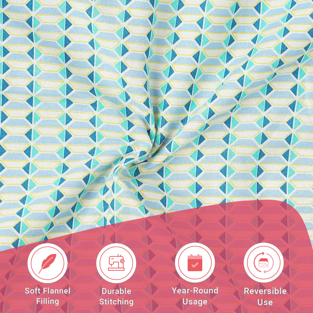 Mishella | Mix & Match Printed Reversible Dohar with Super Soft Flannel Layering - Kaleido Teal