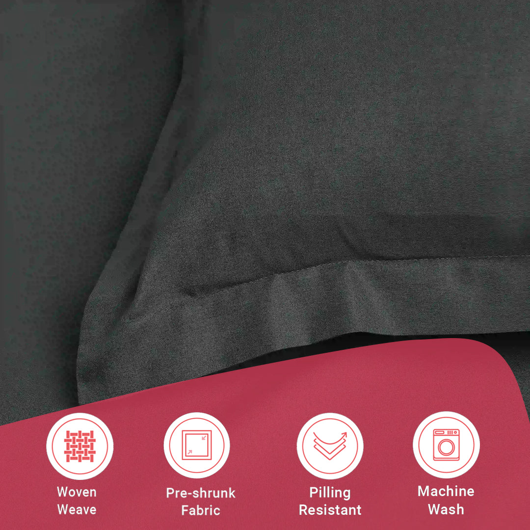 Paleto | Everyday Hues Solid Dyed Cotton Bedsheet Set-Dark Grey