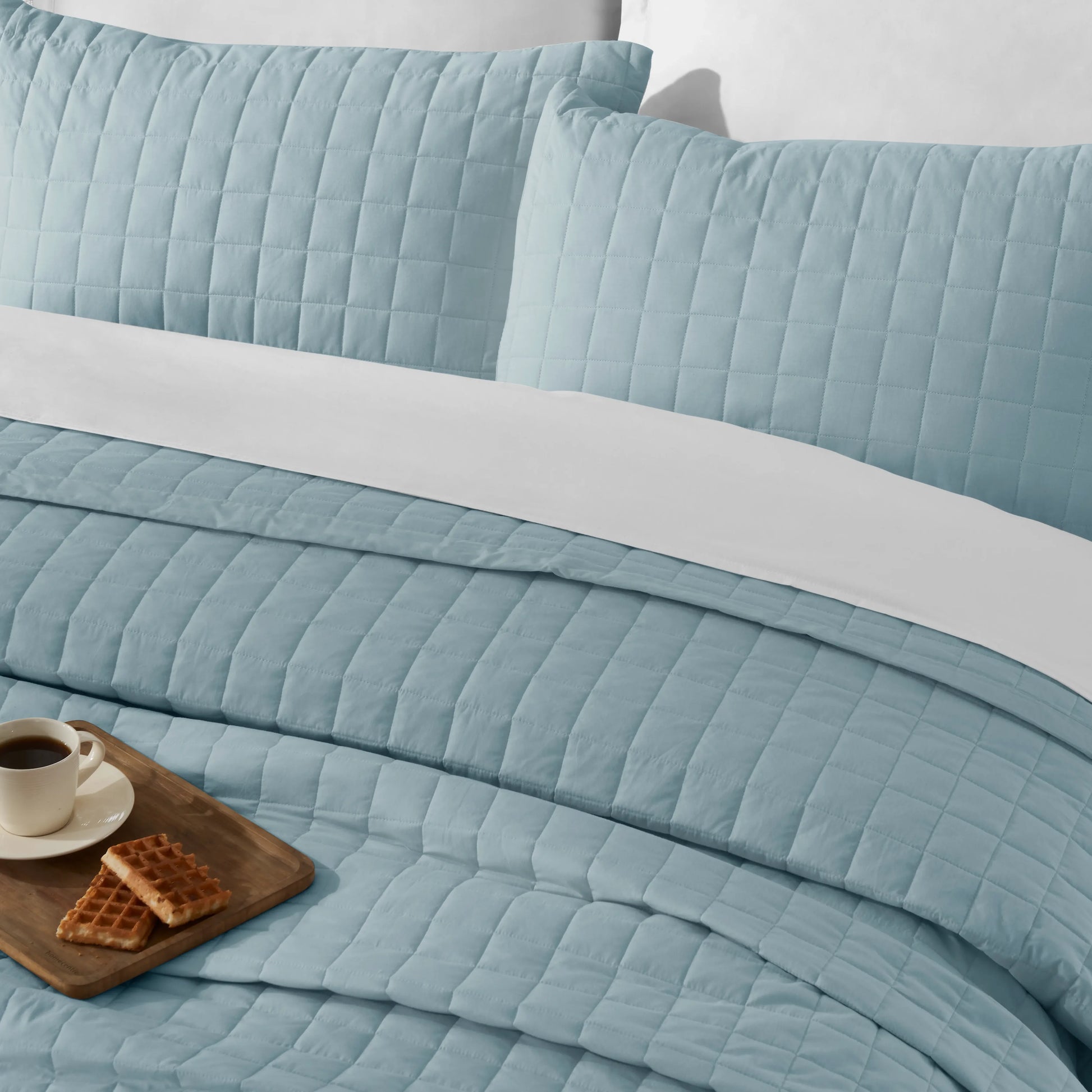 Nuvola | Luxurious Solid Dyed Box Quilted Cotton Bedcover Set French Blue