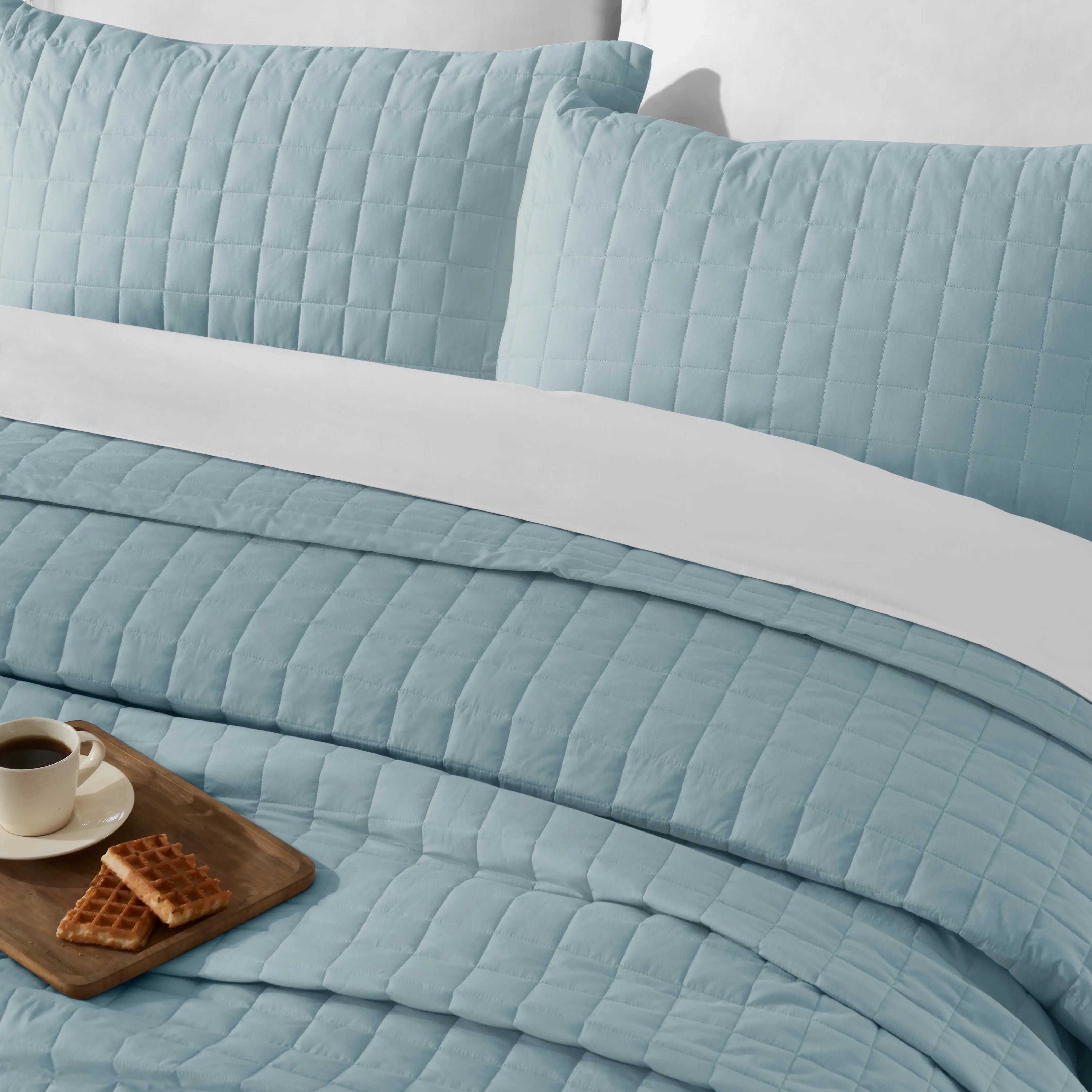 Nuvola | Luxurious Solid Dyed Box Quilted Cotton Bedcover Set French Blue