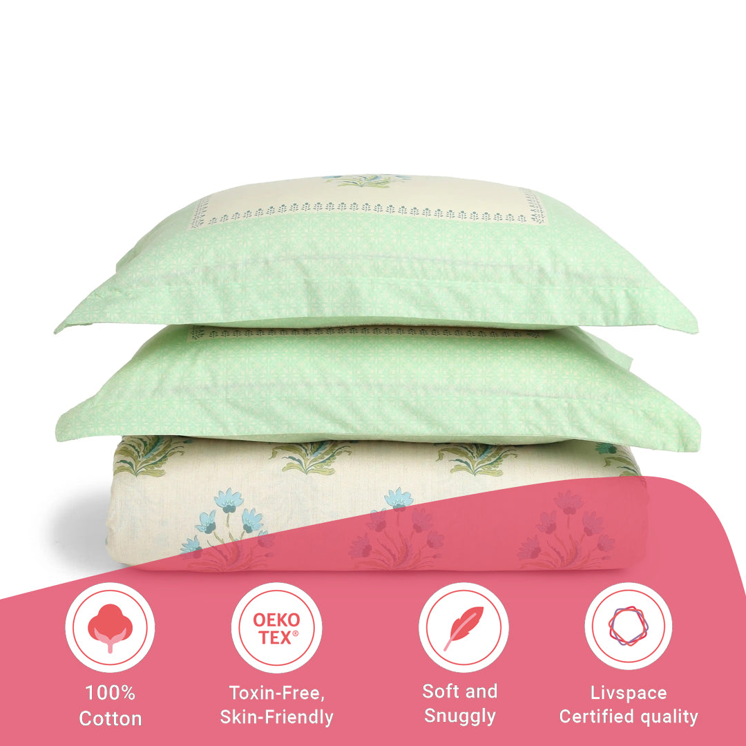 Chippa Lane | Contemporary Indian Print Design Cotton Fitted Sheet Set-Indian Sage