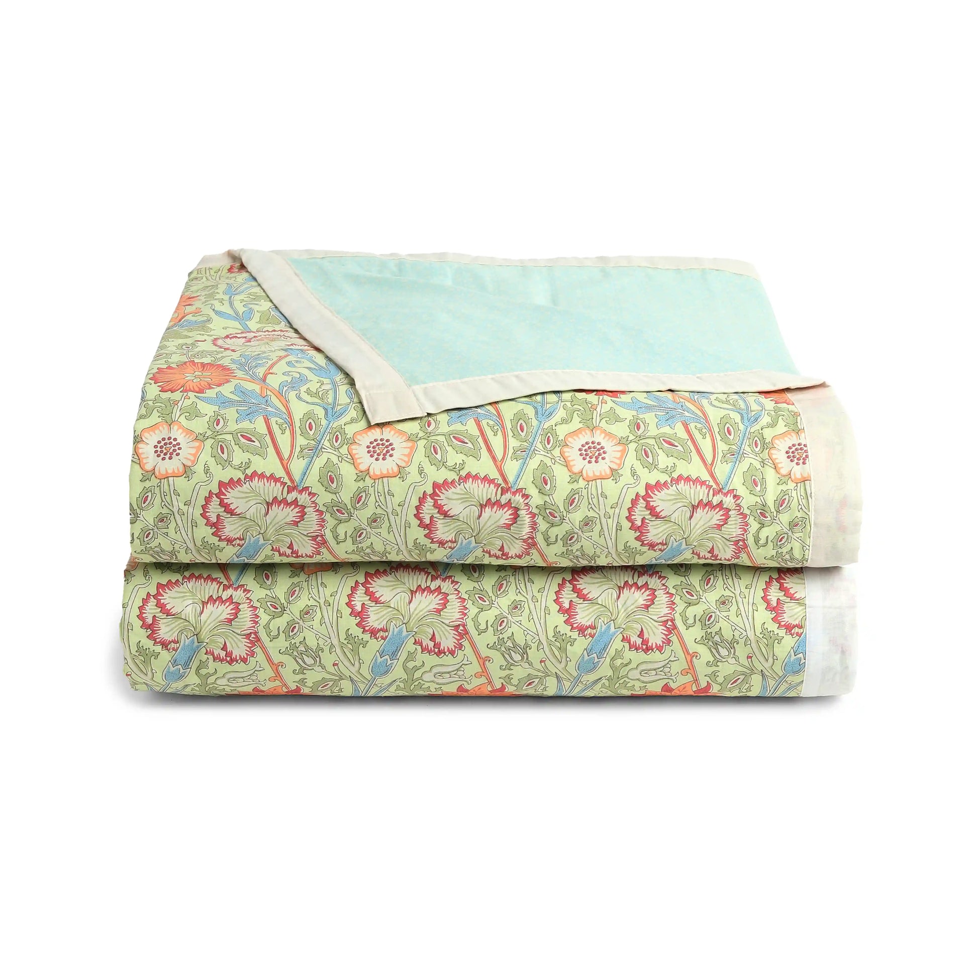 Chippa Lane | Contemporary Indian Print Design Coordinated Bedding Set | Set of Bedsheet & Dohars-Green Green / Double