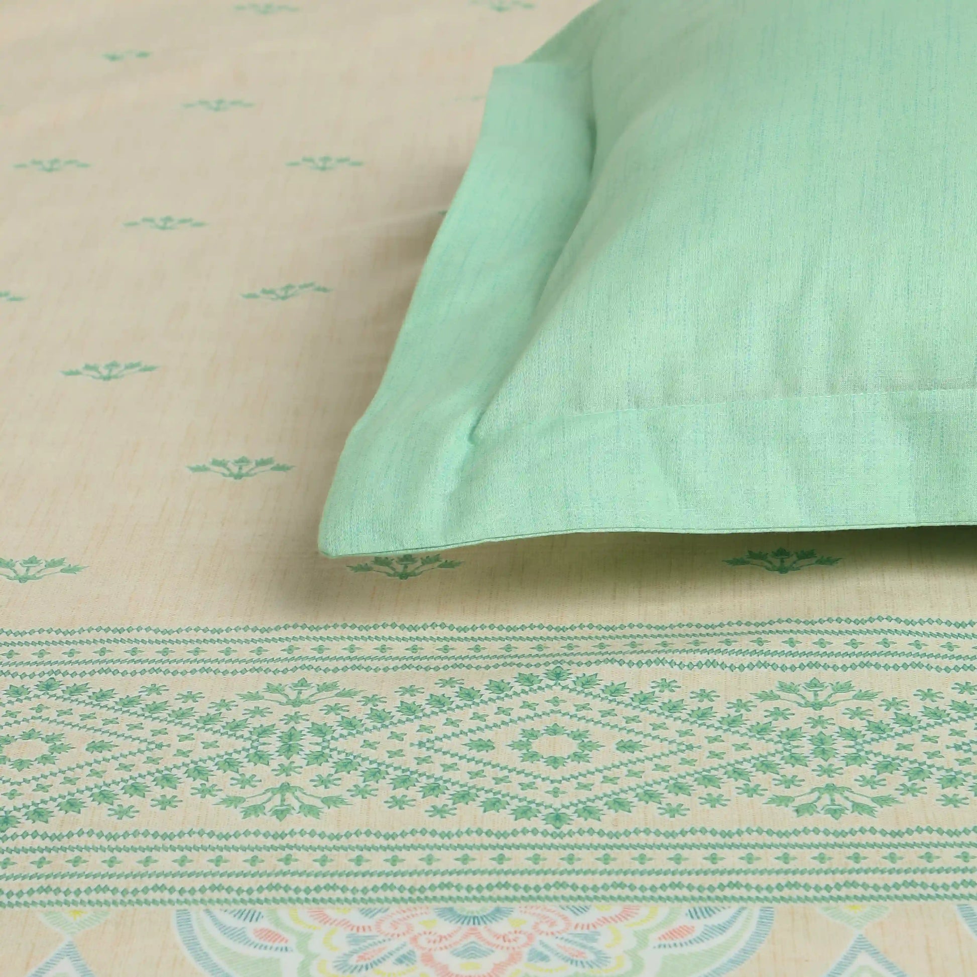 Chippa Lane | Contemporary Indian Print Design Cotton Bedsheet Set-Sage Sage / Super King