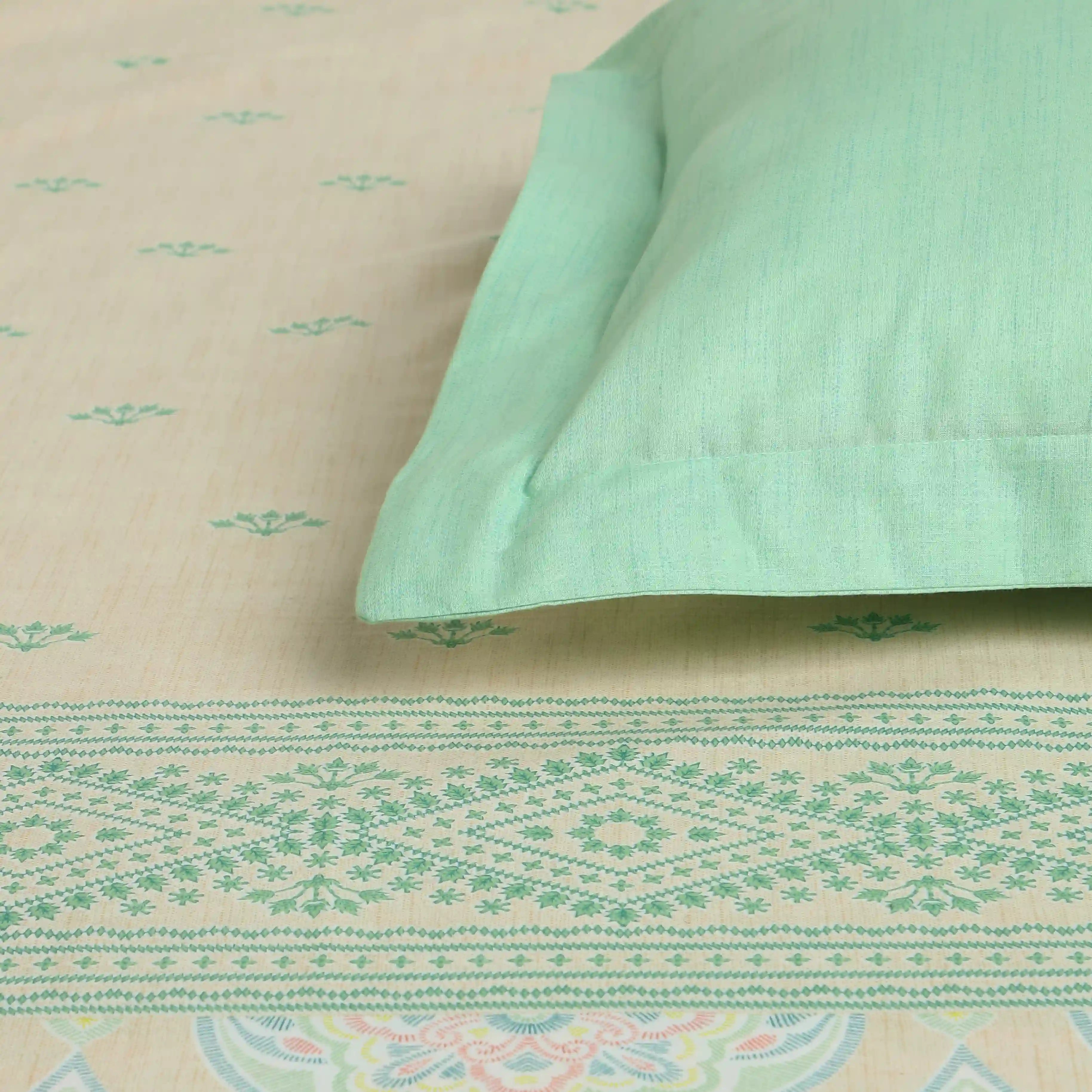 Chippa Lane | Contemporary Indian Print Design Cotton Bedsheet Set-Sage Sage / Super King