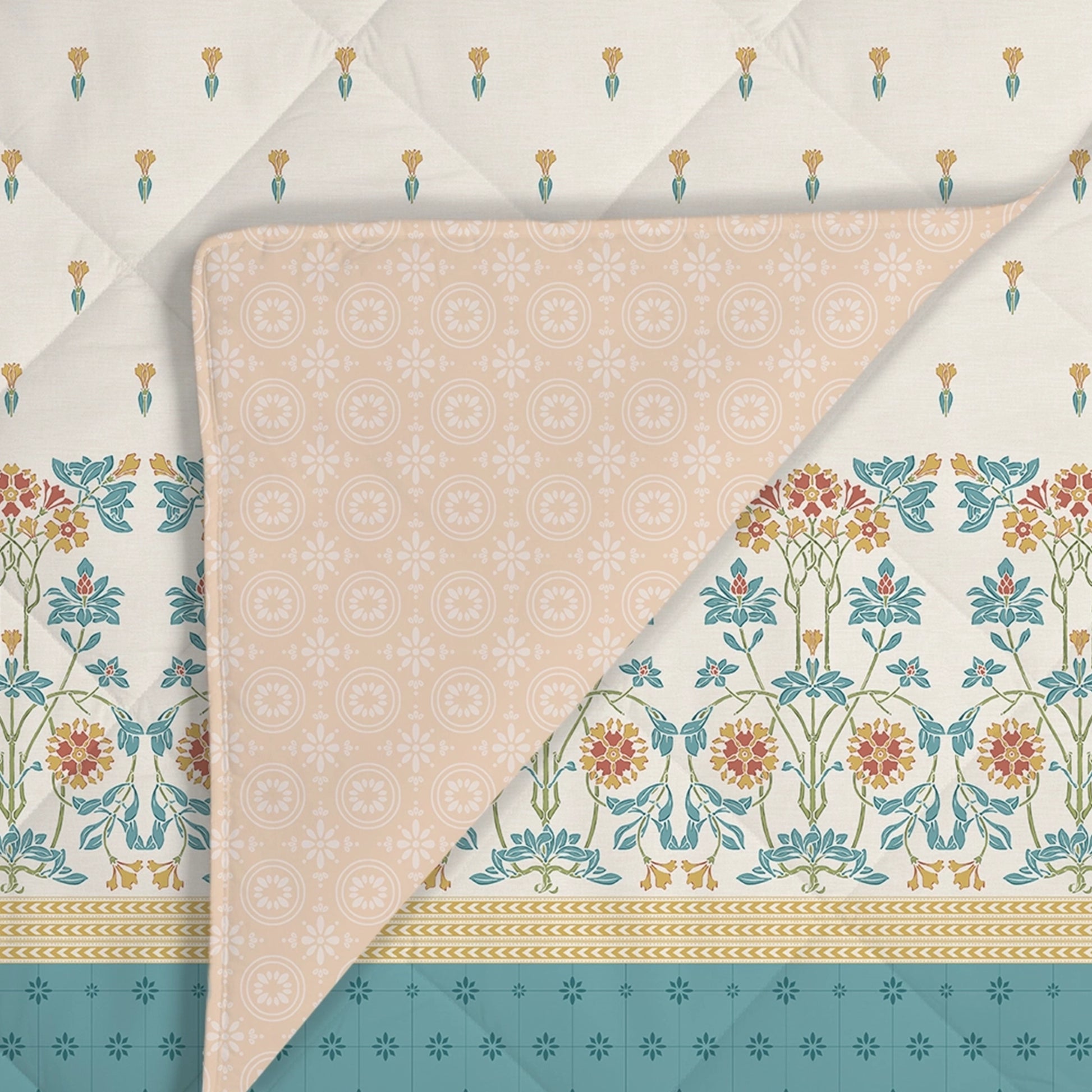 Udyan Tales | Vibrant Ethnic Printed 300 GSM Extra Warm Premium Comforter - Midnight Teal Midnight Teal / King