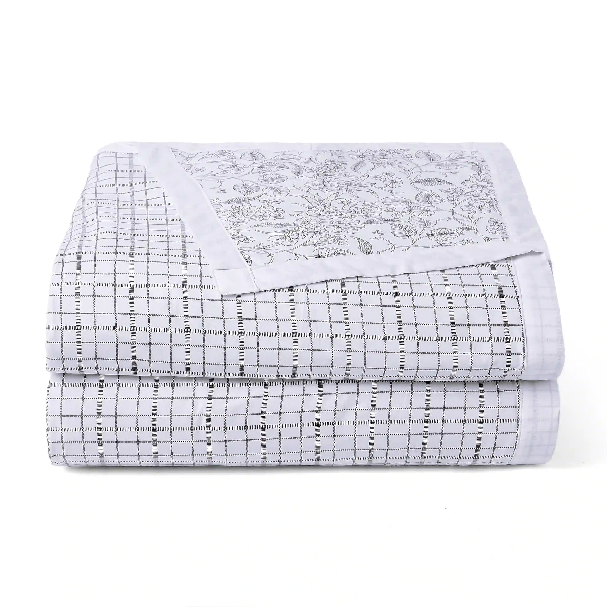 Mishella Printed Charcoal Checks Bedding Set-2 (Dbl Bedsheet + 2 Sgl Dohar) Charcoal Checks / Double