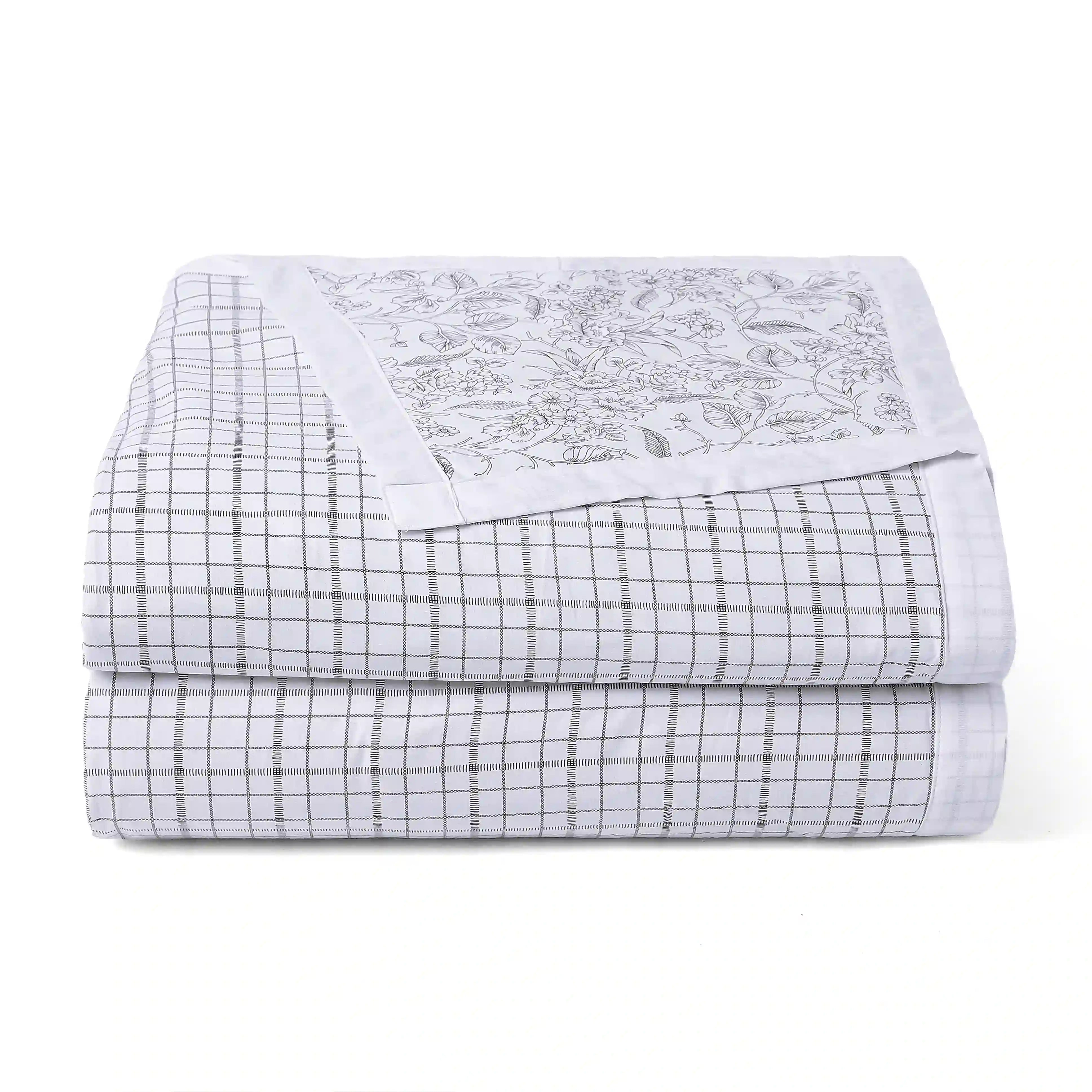 Mishella Printed Charcoal Checks Bedding Set-2 (Dbl Bedsheet + 2 Sgl Dohar) Charcoal Checks / Double