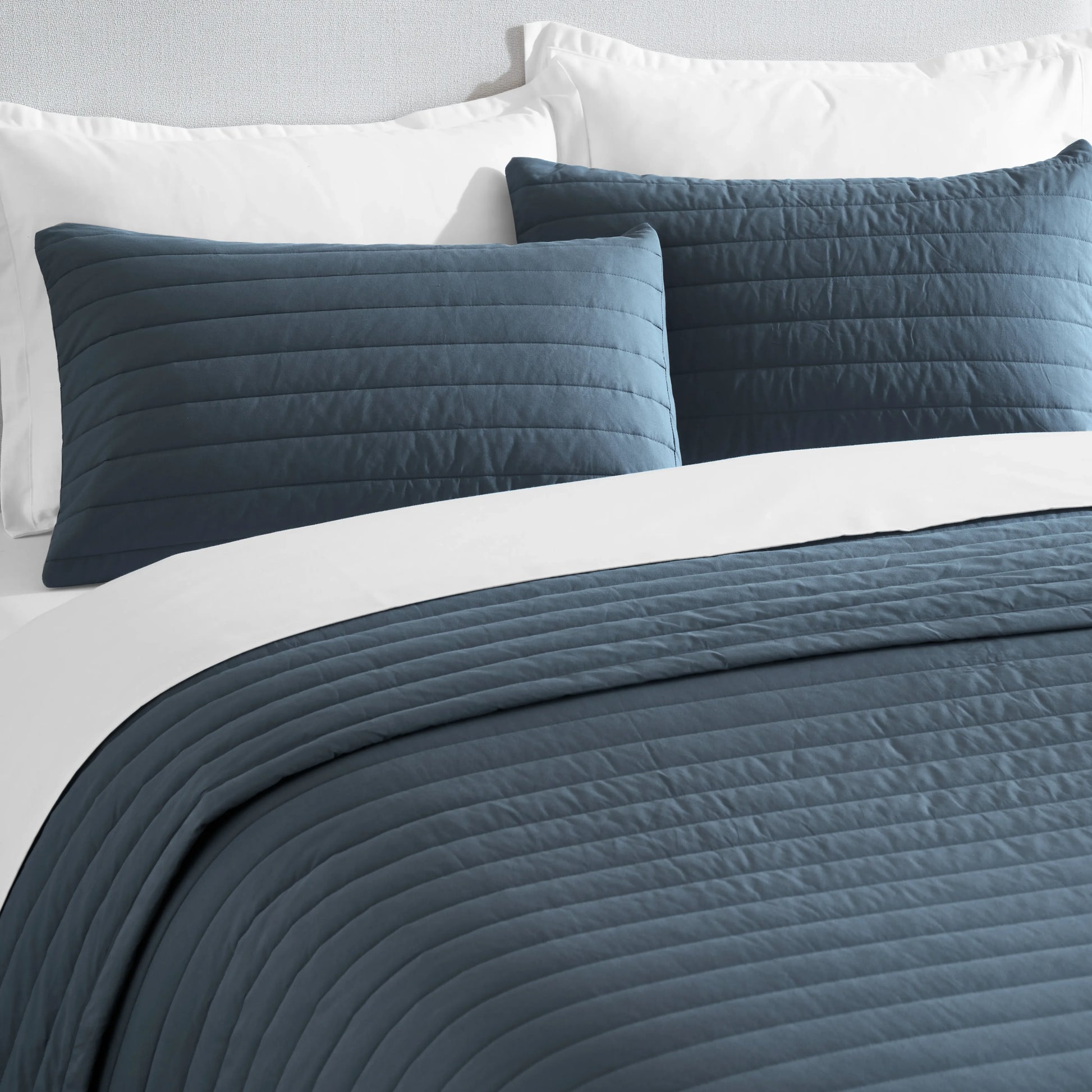 Nuvola | Luxurious Solid Dyed Straight Quilted Cotton Bedcover Set Estate Blue