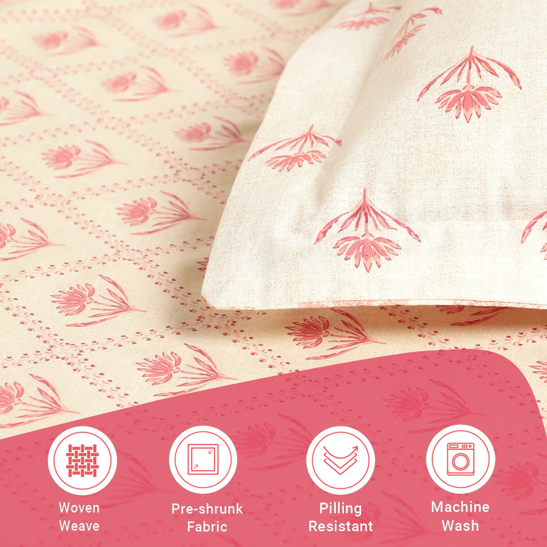 Chippa Lane | Contemporary Indian Print Design Cotton Bedsheet Set-Red