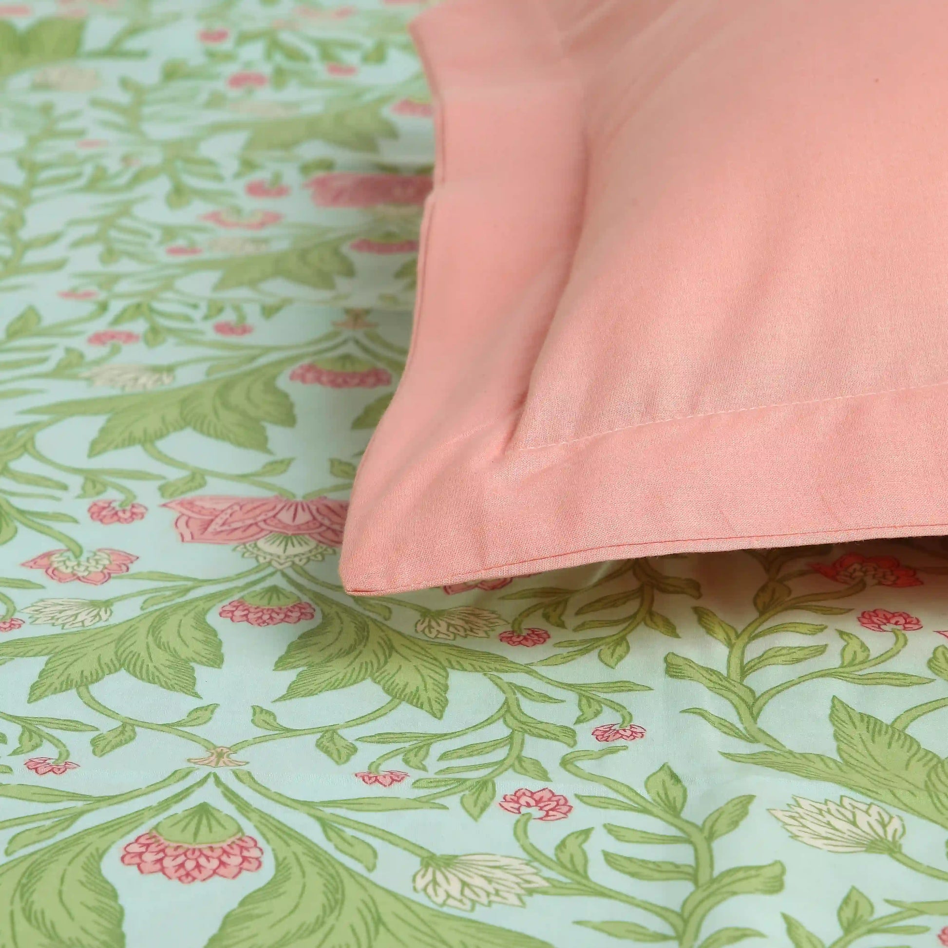 Chippa Lane | Contemporary Indian Print Design Cotton Bedsheet Set-Sage Mint Sage Mint / Double