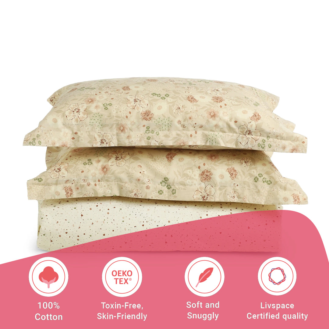 Mishella | Mix & Match Printed Cotton Fitted Sheet Set - Cream