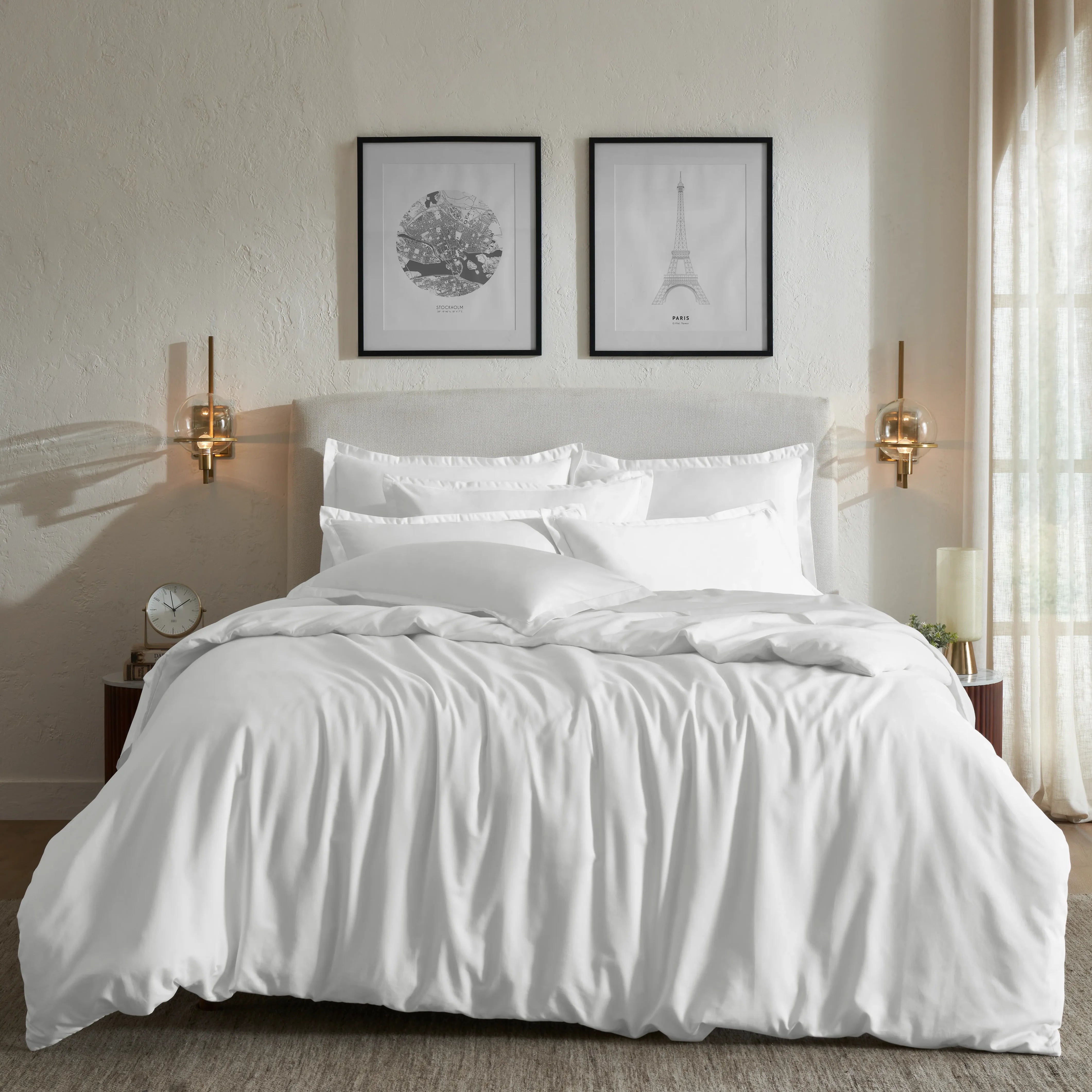 Pelushe | 800TC Long Staple Cotton Luxurious Super Soft Fitted Sheet Set | Pillow Cover with Merrow Hem Treatment White / King