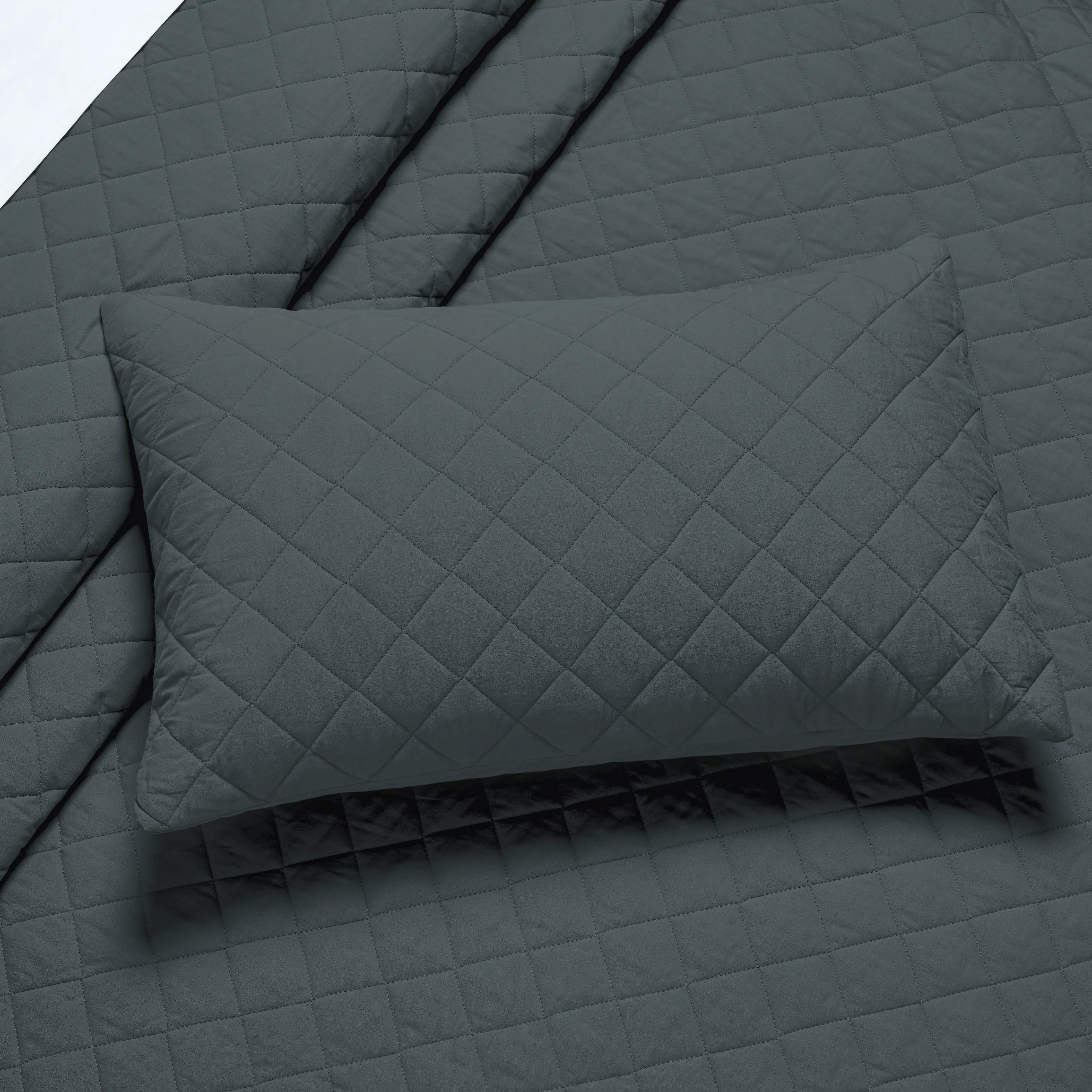 Nuvola | Luxurious Solid Dyed Diamond Quilted Cotton Bedcover Set Charcoal