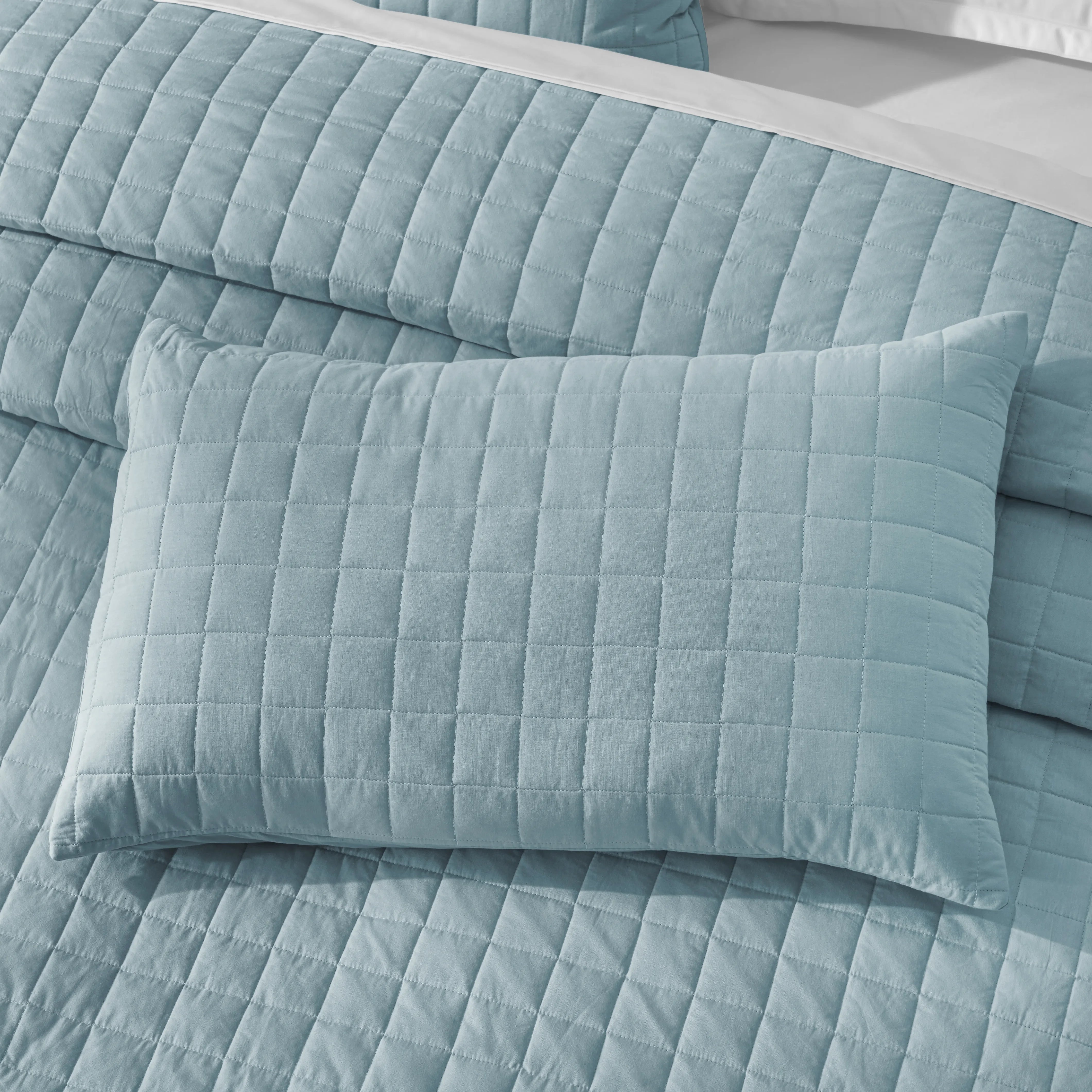 Nuvola | Luxurious Solid Dyed Box Quilted Cotton Bedcover Set French Blue