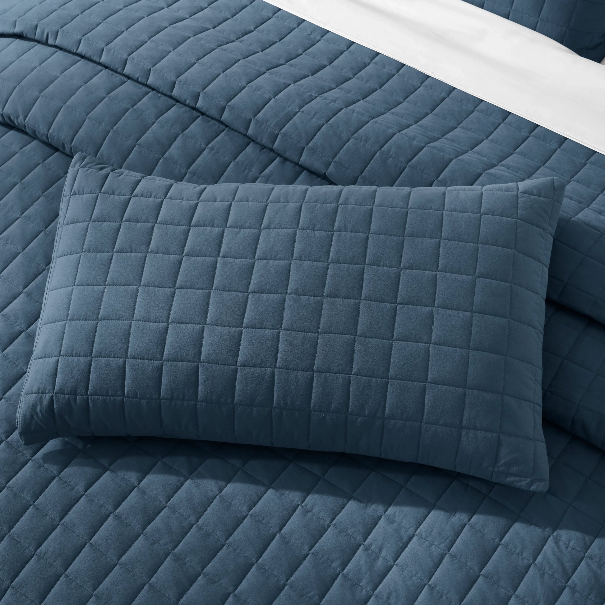 Nuvola | Luxurious Solid Dyed Box Quilted Cotton Bedcover Set Estate Blue