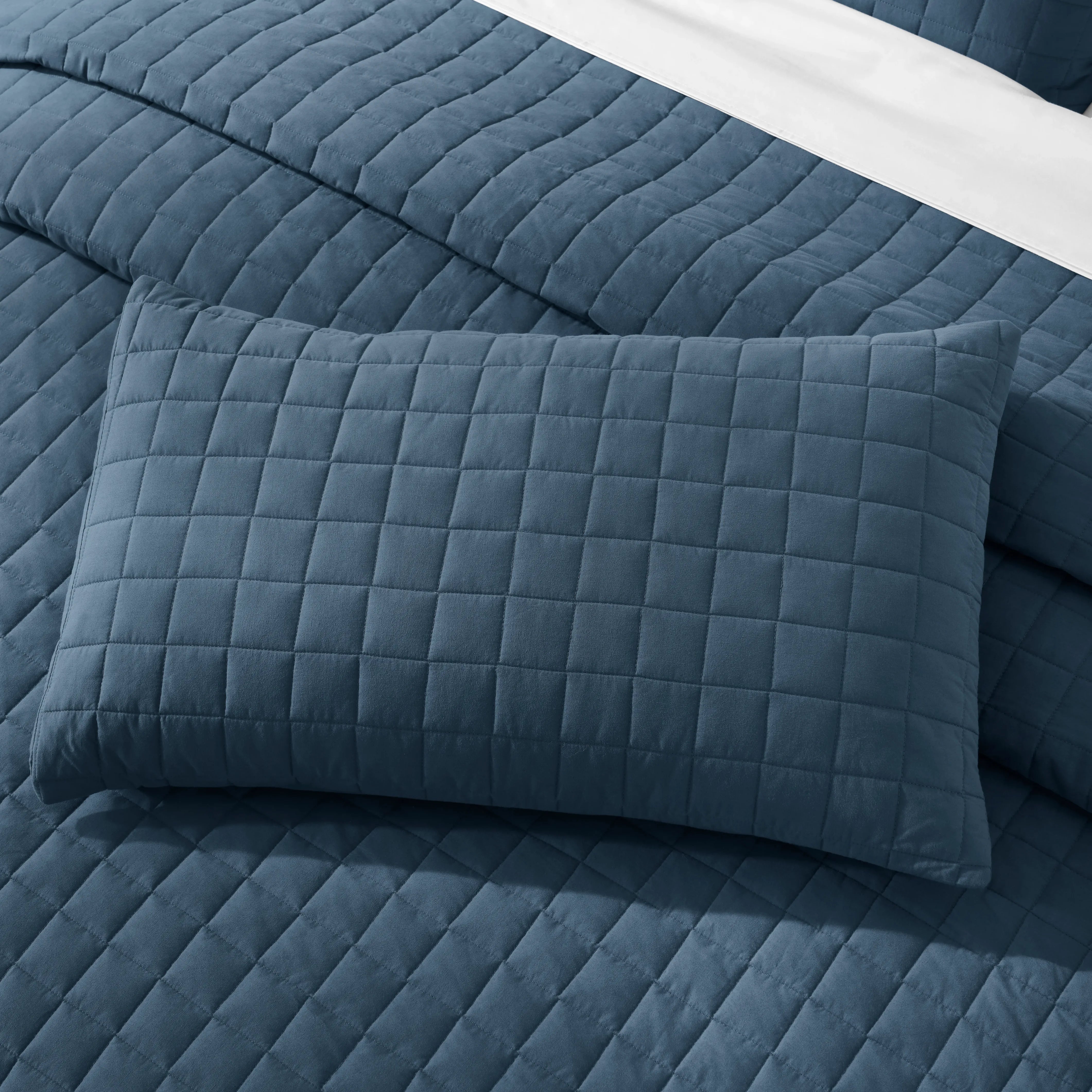 Nuvola | Luxurious Solid Dyed Box Quilted Cotton Bedcover Set Estate Blue