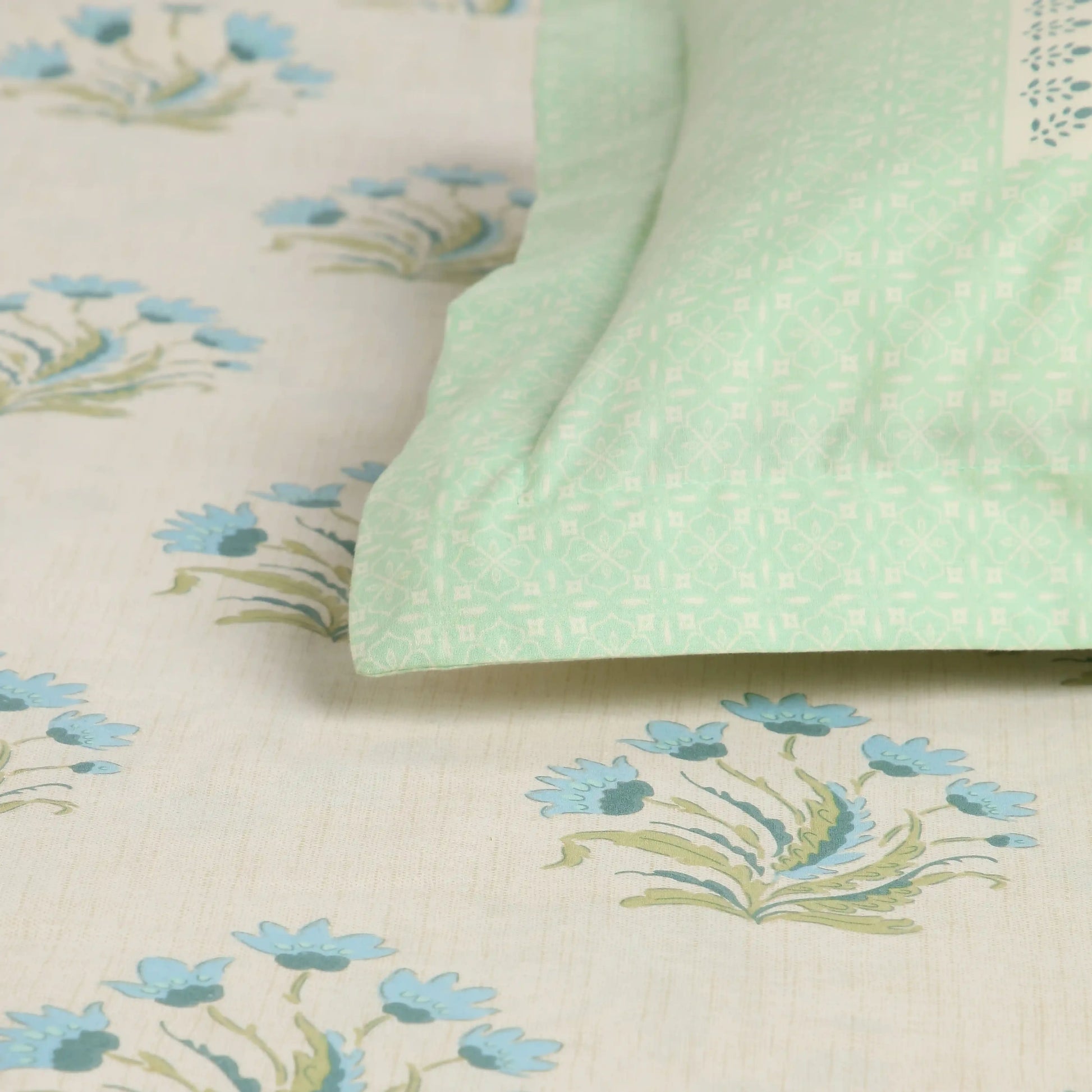 Chippa Lane | Contemporary Indian Print Design Cotton Fitted Sheet Set-Indian Sage Indian Sage / Queen