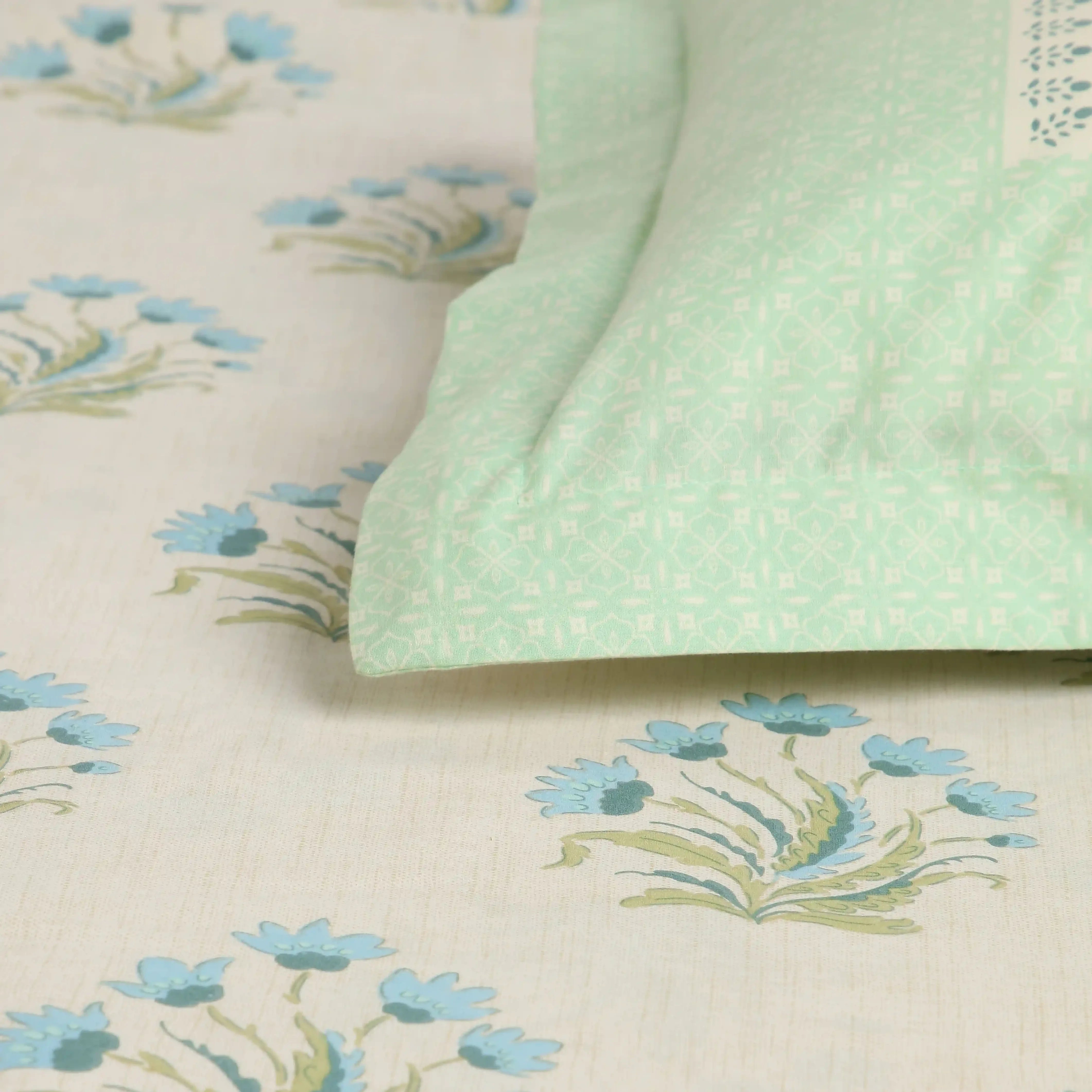 Chippa Lane | Contemporary Indian Print Design Cotton Fitted Sheet Set-Indian Sage Indian Sage / Queen