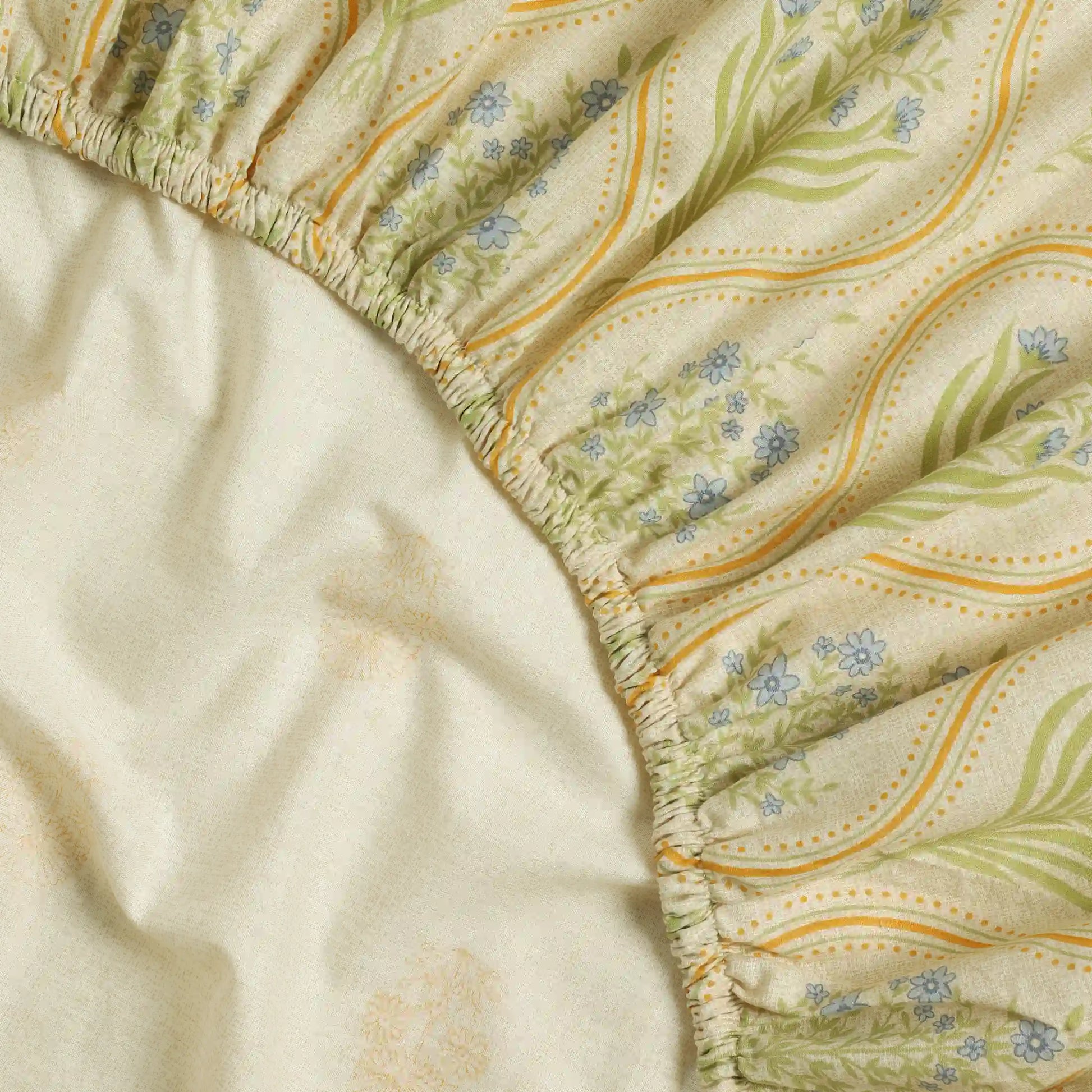 Chippa Lane | Contemporary Indian Print Design Cotton Fitted Sheet Set-Mustard Mustard / King