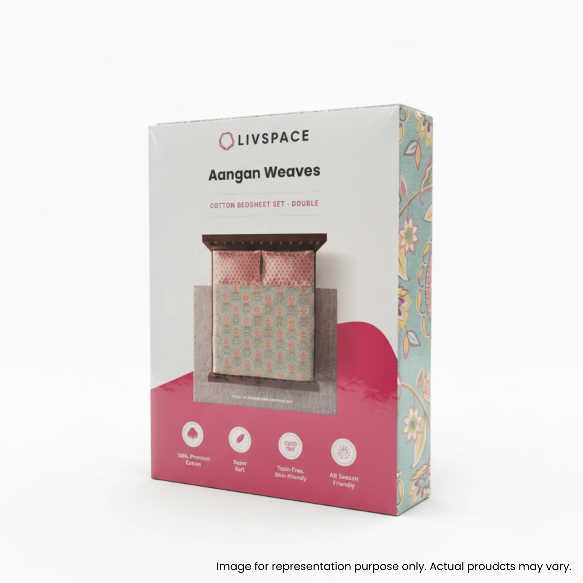 Aangan Weaves | Ethnic Printed Cotton Bedsheet Set - Indian Pink Indian Pink / Queen