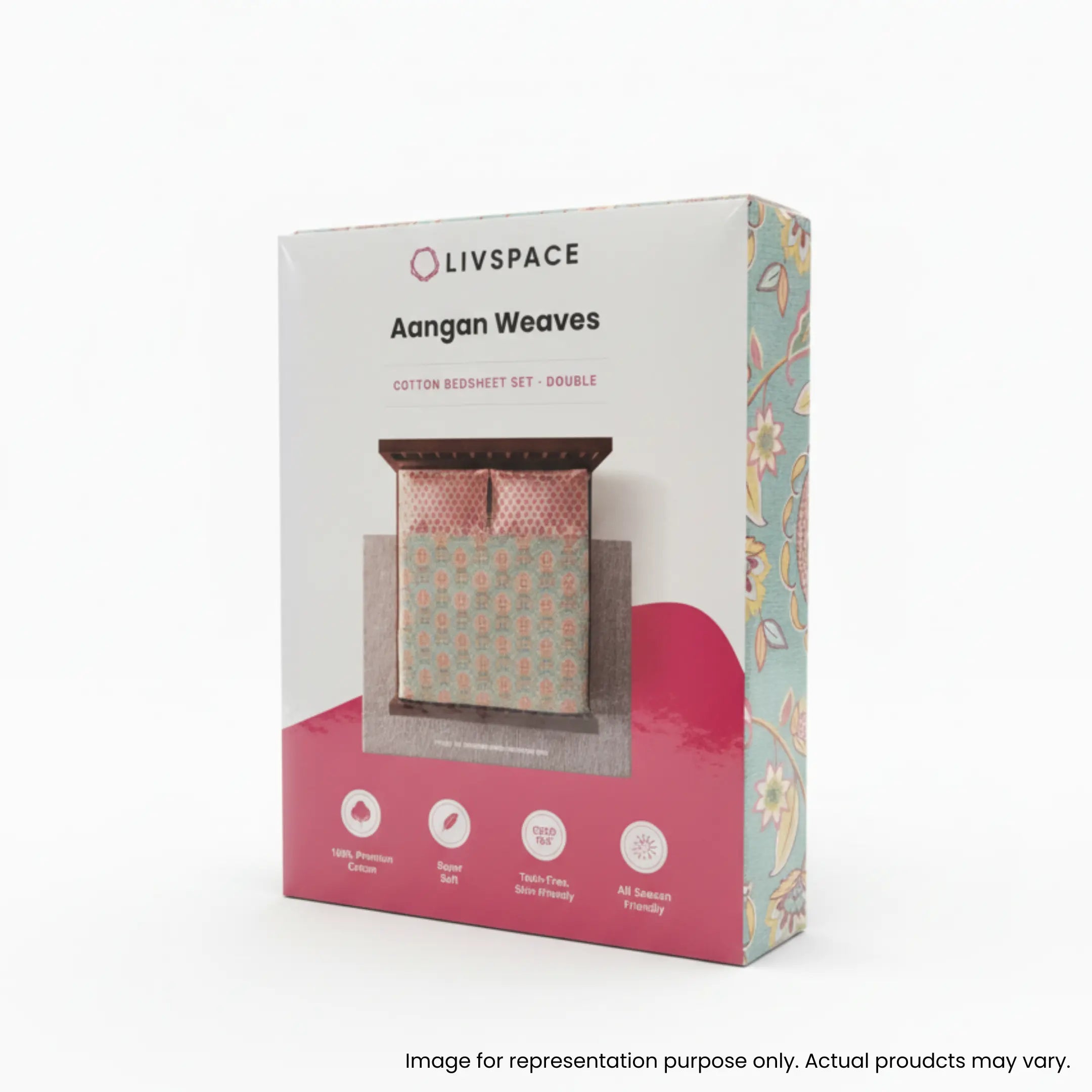 Aangan Weaves | Ethnic Printed Cotton Bedsheet Set - Indian Pink Indian Pink / Queen