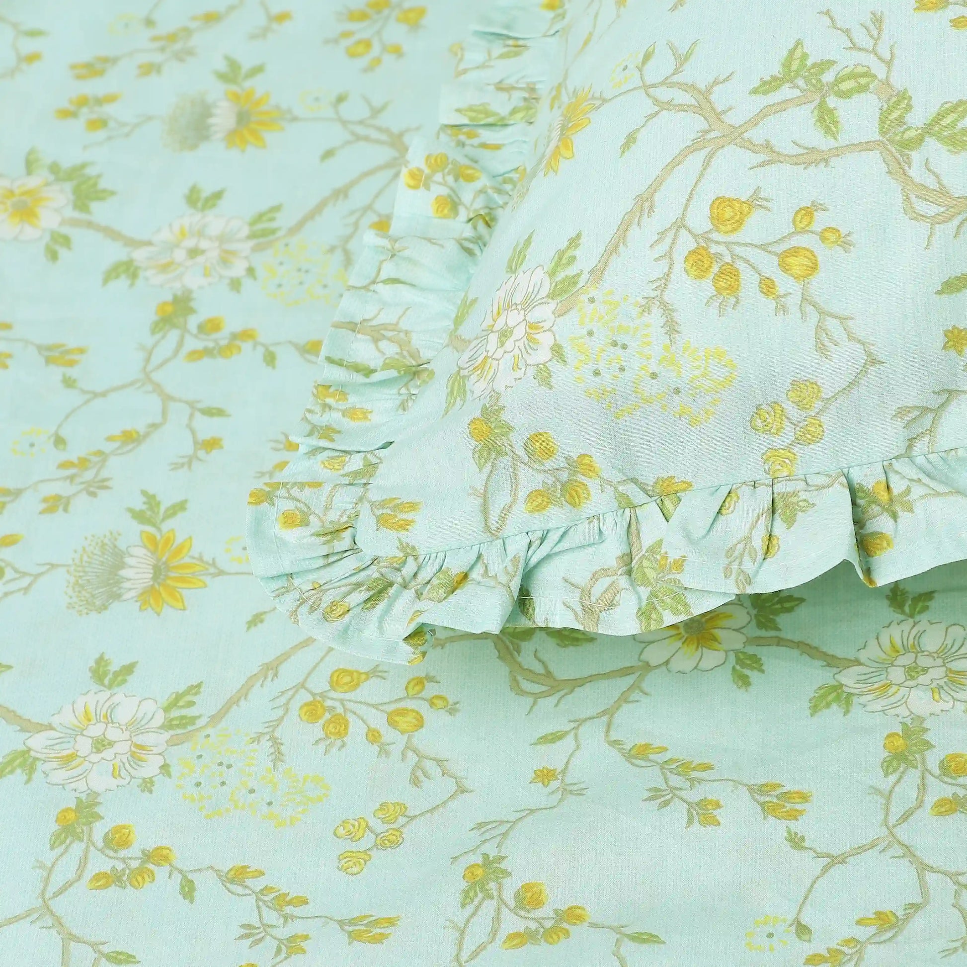Bloomshire Luxe Printed Fitted Sheet Set-Light Blue Light Blue / King