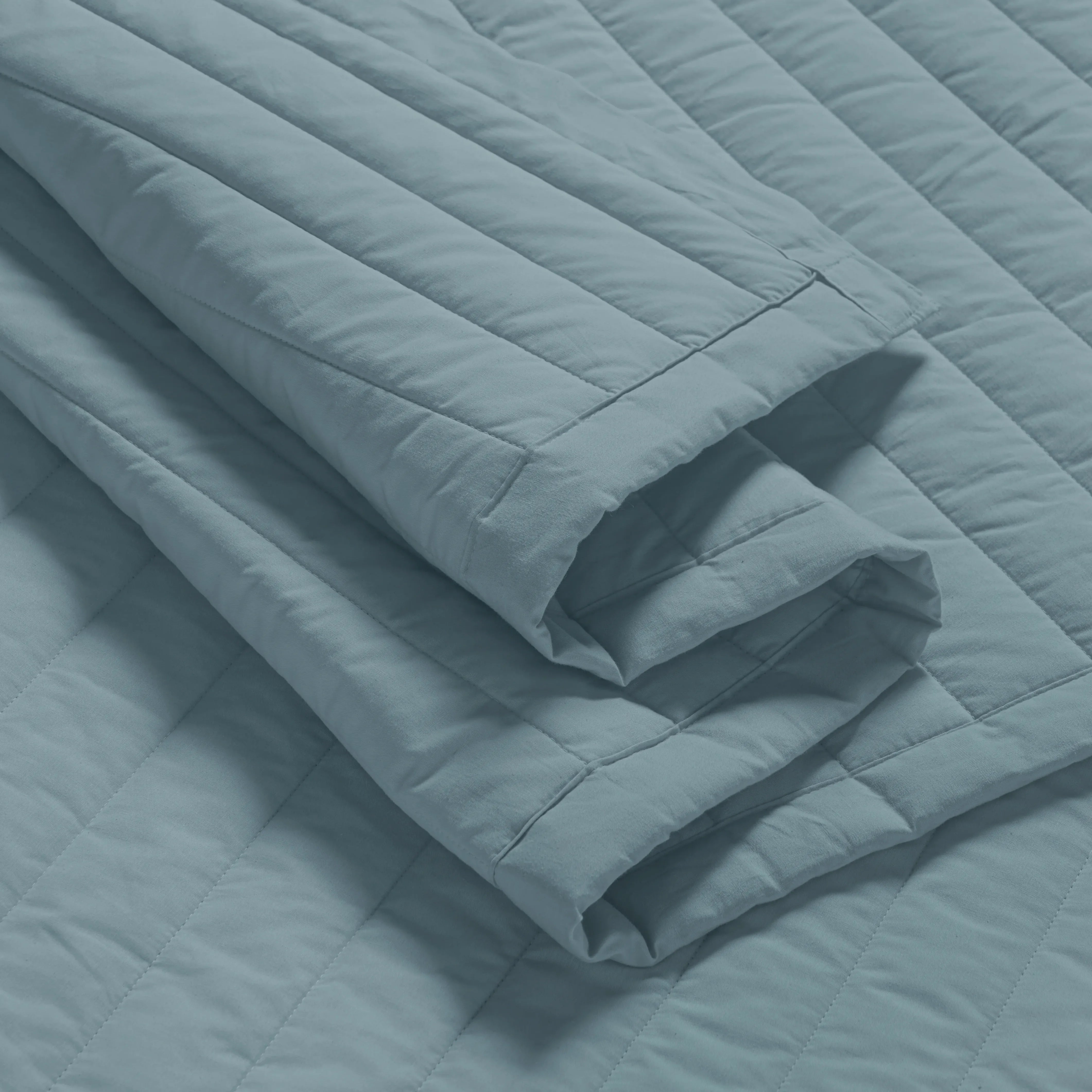Nuvola | Luxurious Solid Dyed Straight Quilted Cotton Bedcover Set French Blue