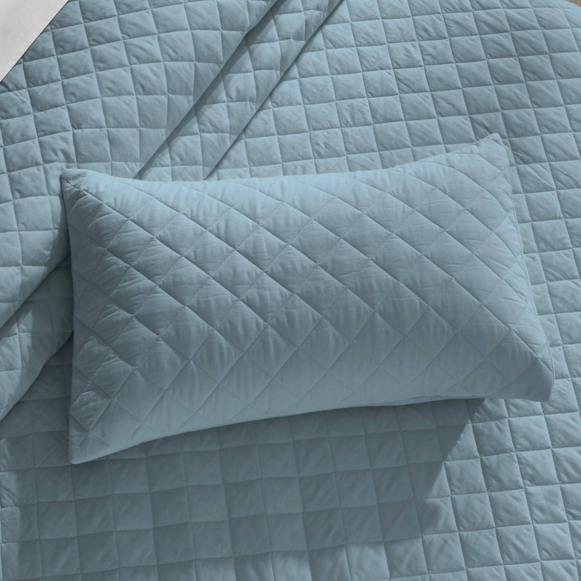 Nuvola | Luxurious Solid Dyed Diamond Quilted Cotton Bedcover Set French Blue