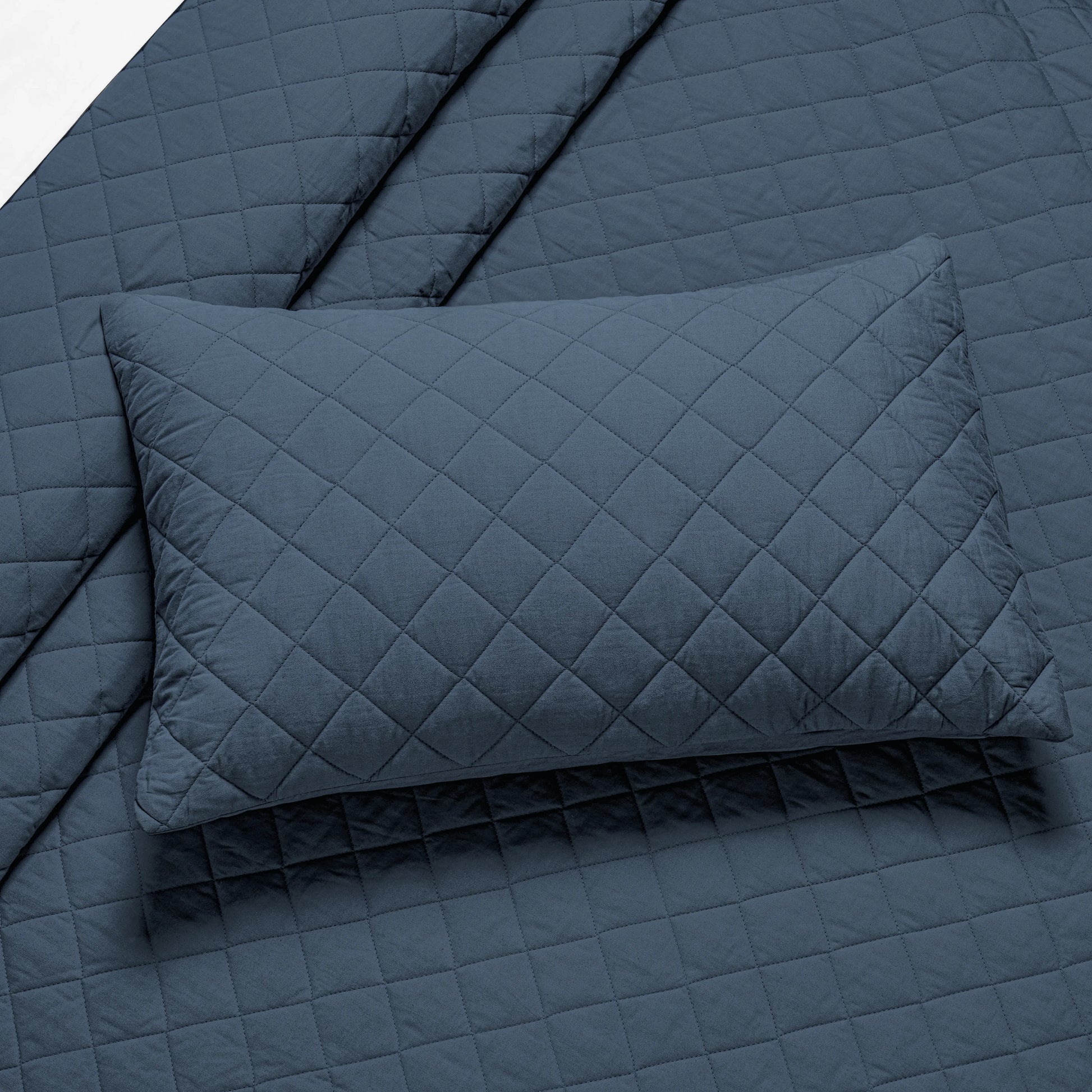 Nuvola | Luxurious Solid Dyed Diamond Quilted Cotton Bedcover Set Estate Blue
