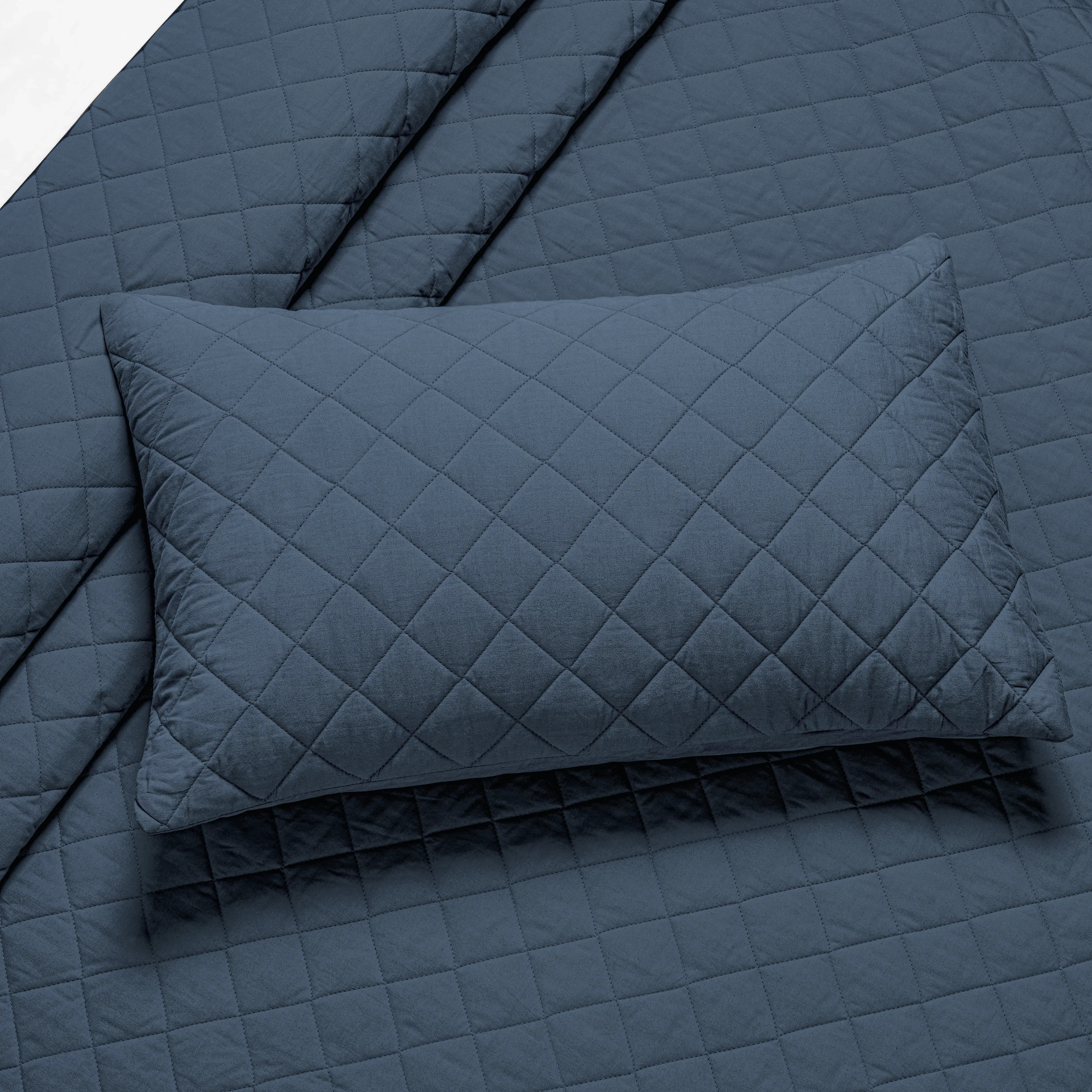 Nuvola | Luxurious Solid Dyed Diamond Quilted Cotton Bedcover Set Estate Blue
