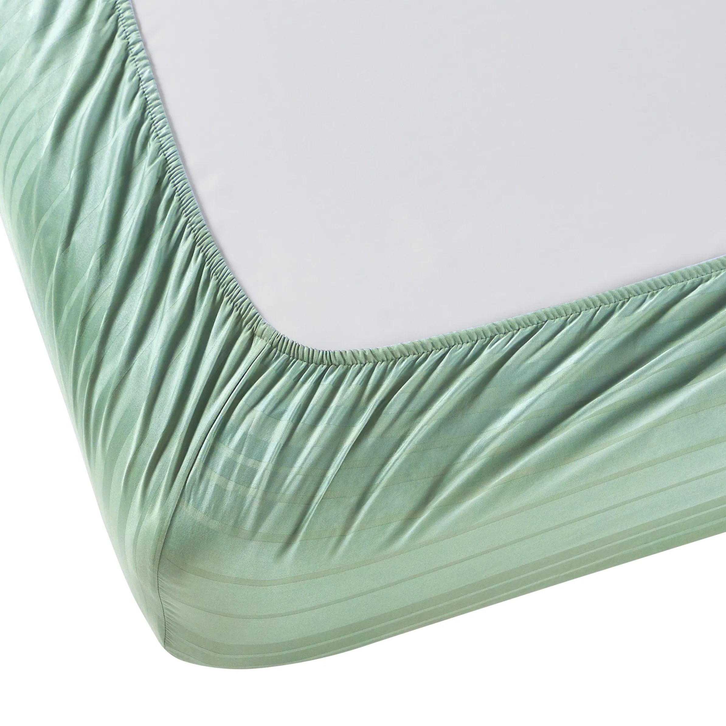 Seraya | 400TC Varigated Stripes Super Soft Fitted Sheet Set Green Sage / King
