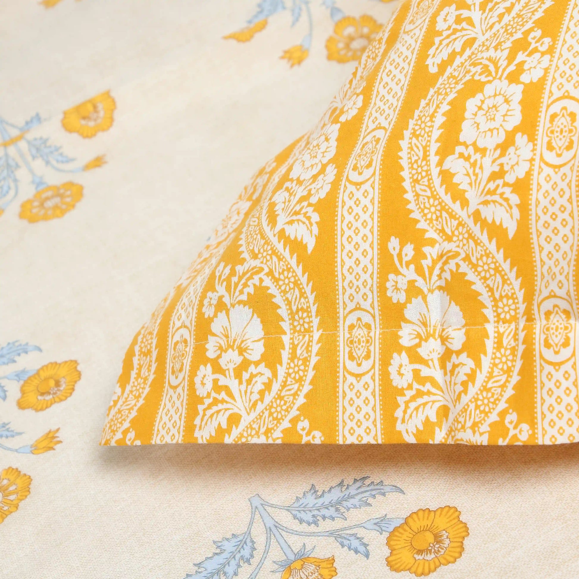 Chippa Lane | Contemporary Indian Print Design Cotton Fitted Sheet Set-Ochre Ochre / King