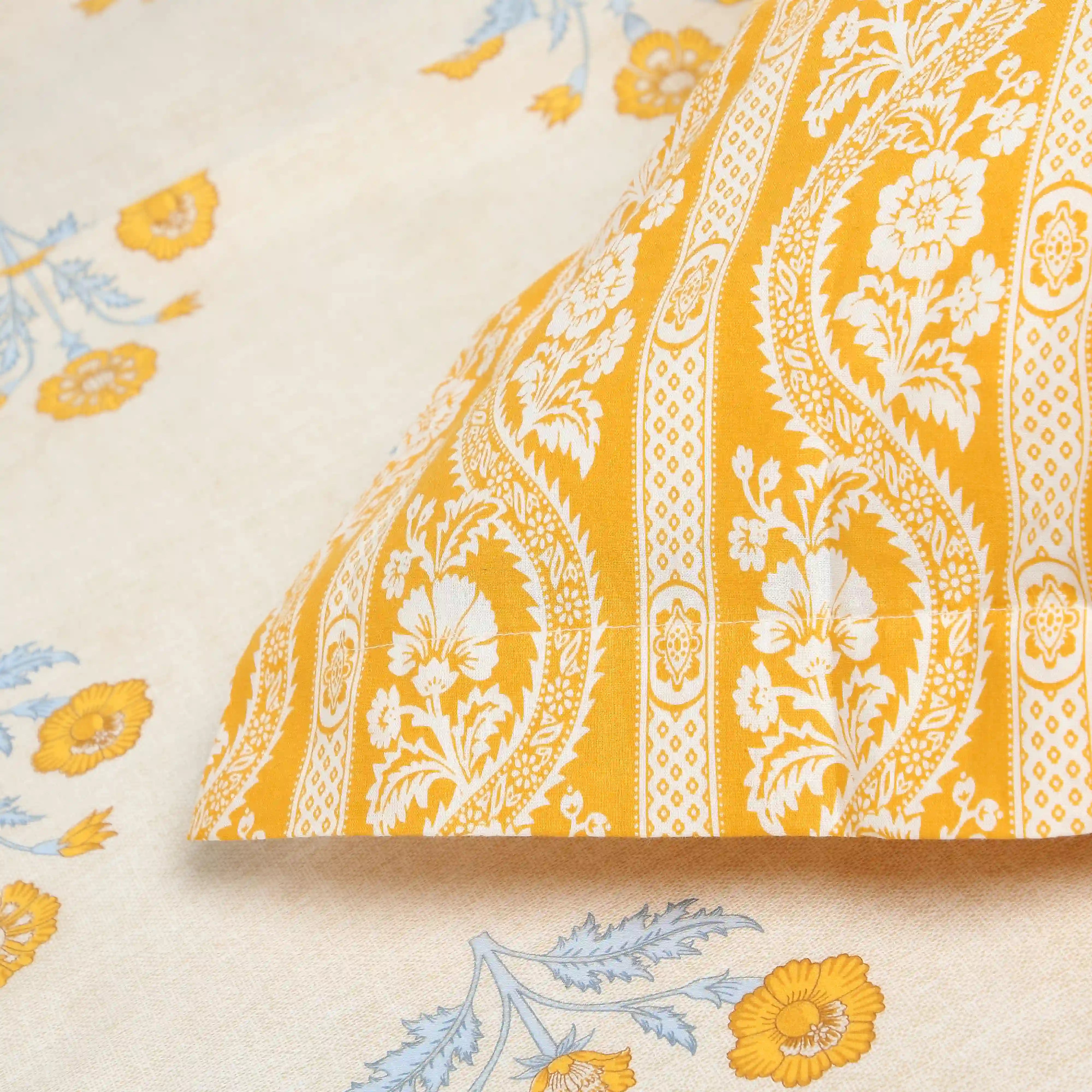 Chippa Lane | Contemporary Indian Print Design Cotton Fitted Sheet Set-Ochre Ochre / King