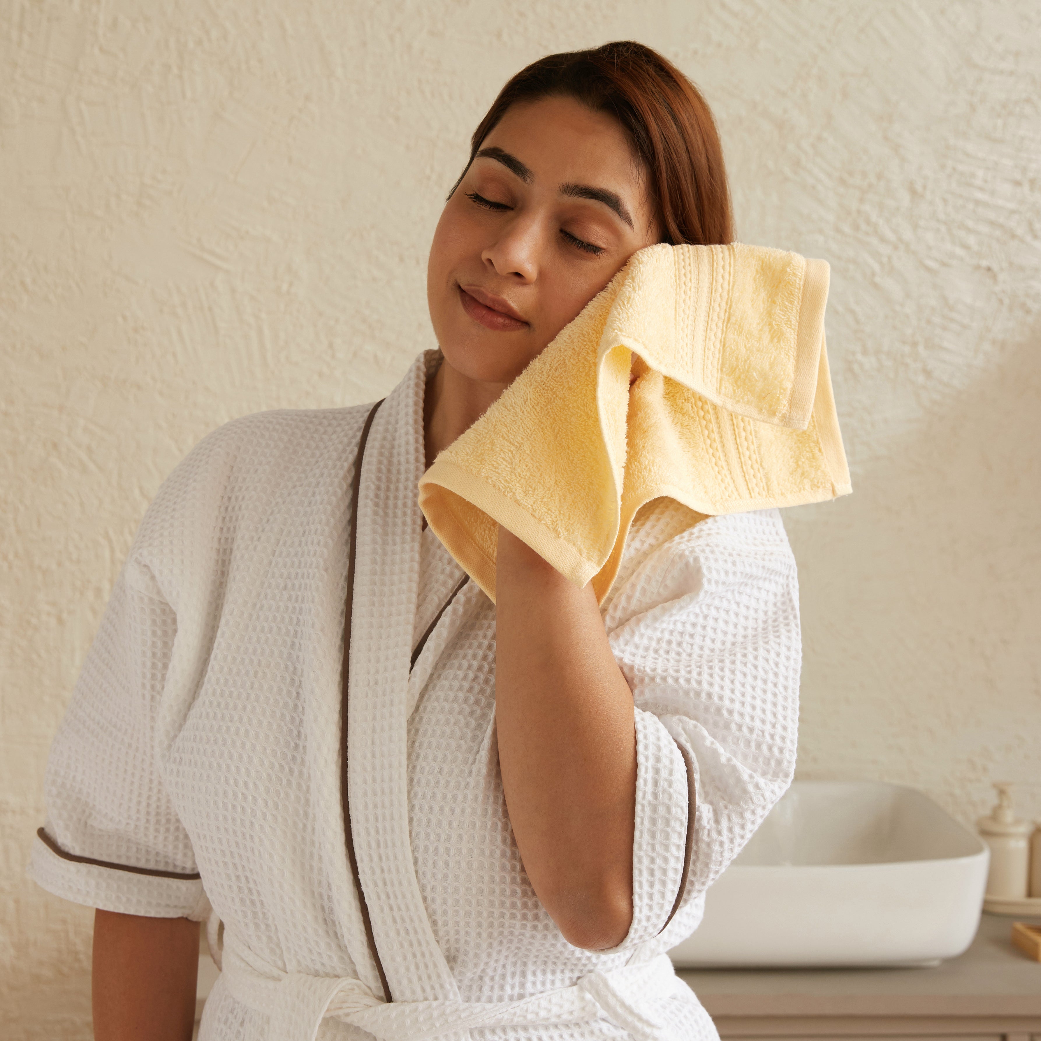 Paleto | Everyday Essentials Absorbent Ring Spun Cotton 6 Piece Terry Towel Set | Set of Bath, Hand & Face Towels Buttercream / 6 Piece Set